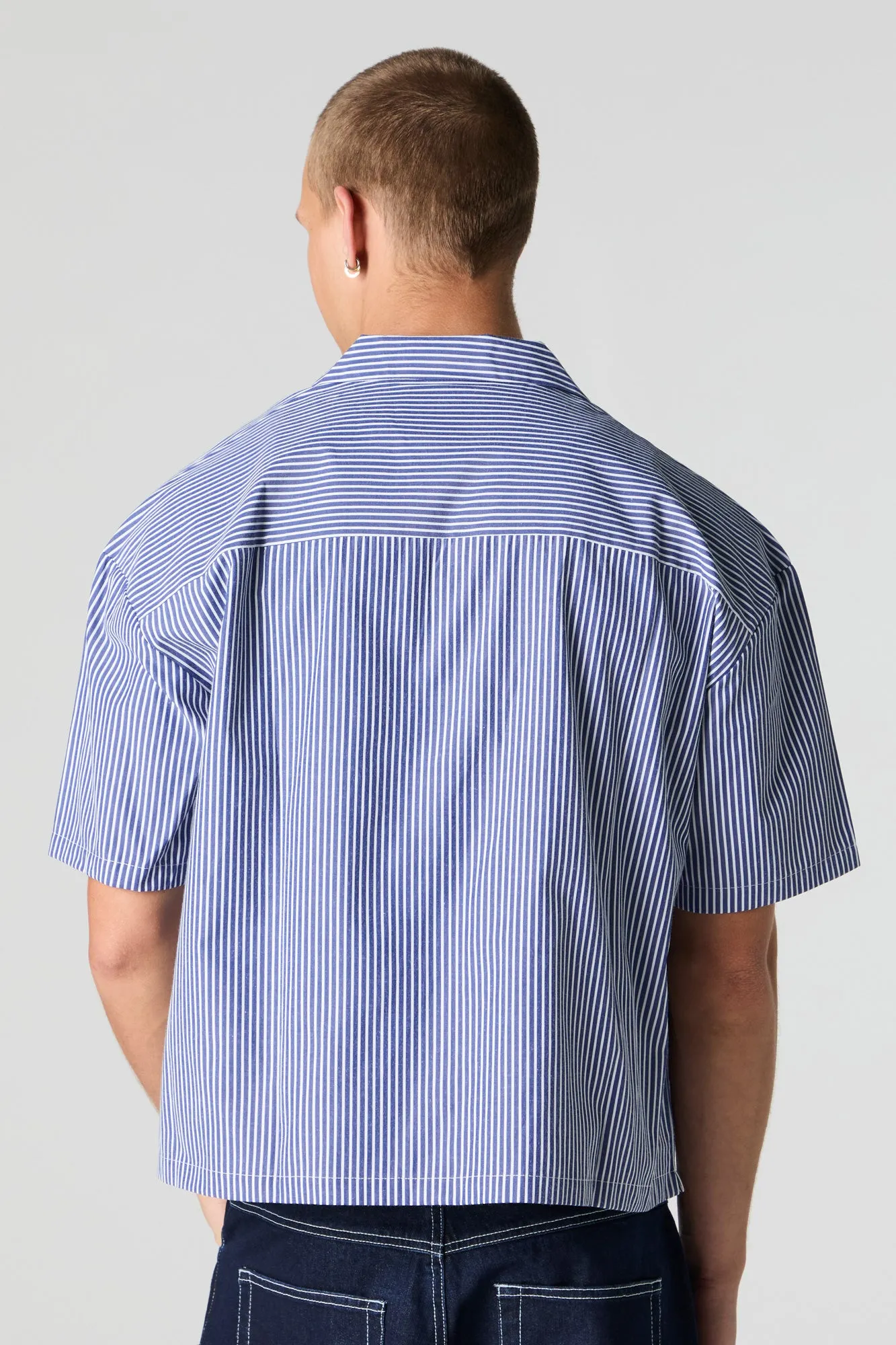 Pinstriped Boxy Short Sleeve Button-Up Top sold by Charlotte Russe product image thumbnail 2