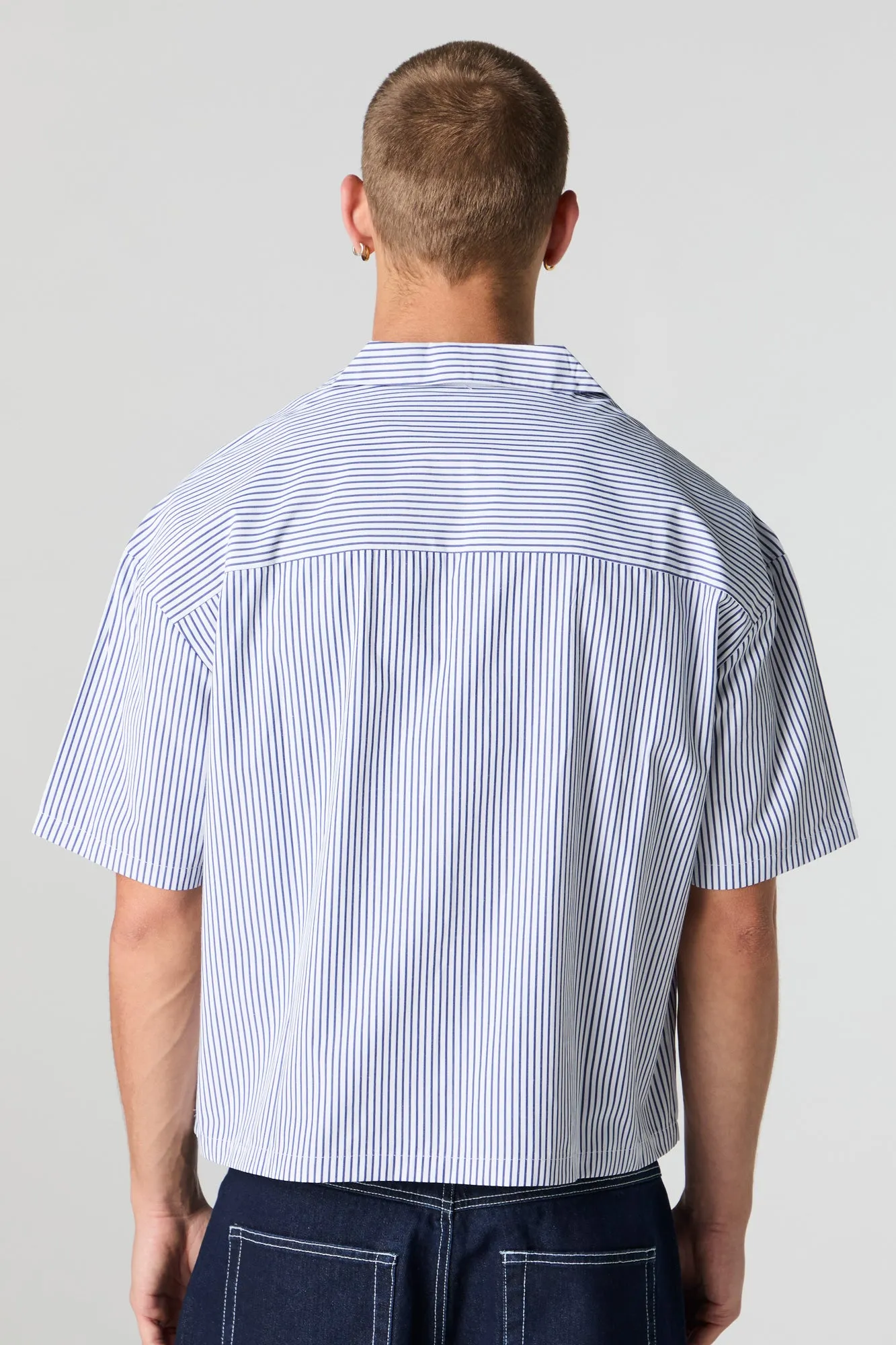 Pinstriped Boxy Short Sleeve Button-Up Top sold by Charlotte Russe product image thumbnail 5