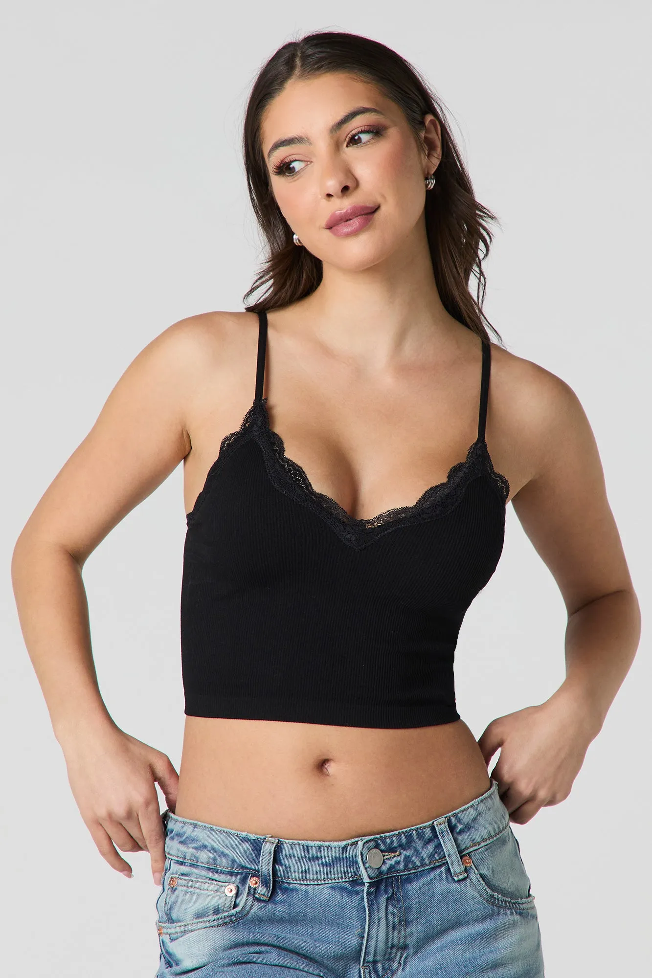 Seamless Ribbed Lace Trim Cropped Cami sold by Charlotte Russe product image thumbnail 4