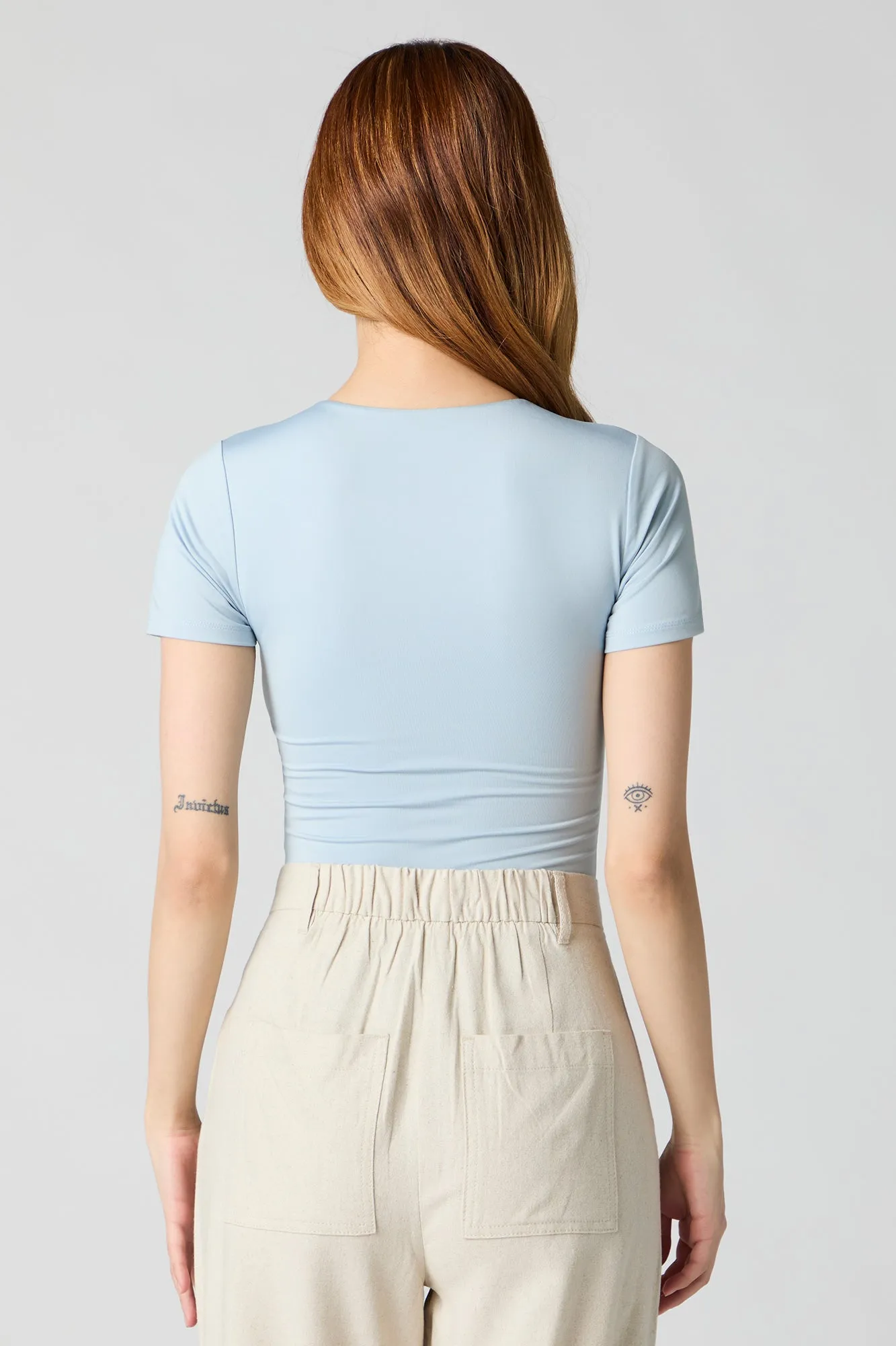 Contour Round Neck Short Sleeve Bodysuit sold by Charlotte Russe product image thumbnail 2