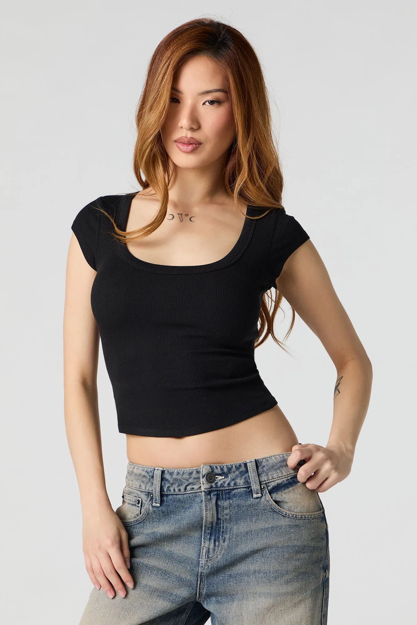 Ribbed Scoop Neck Cap Sleeve Top sold by Charlotte Russe product image thumbnail 5