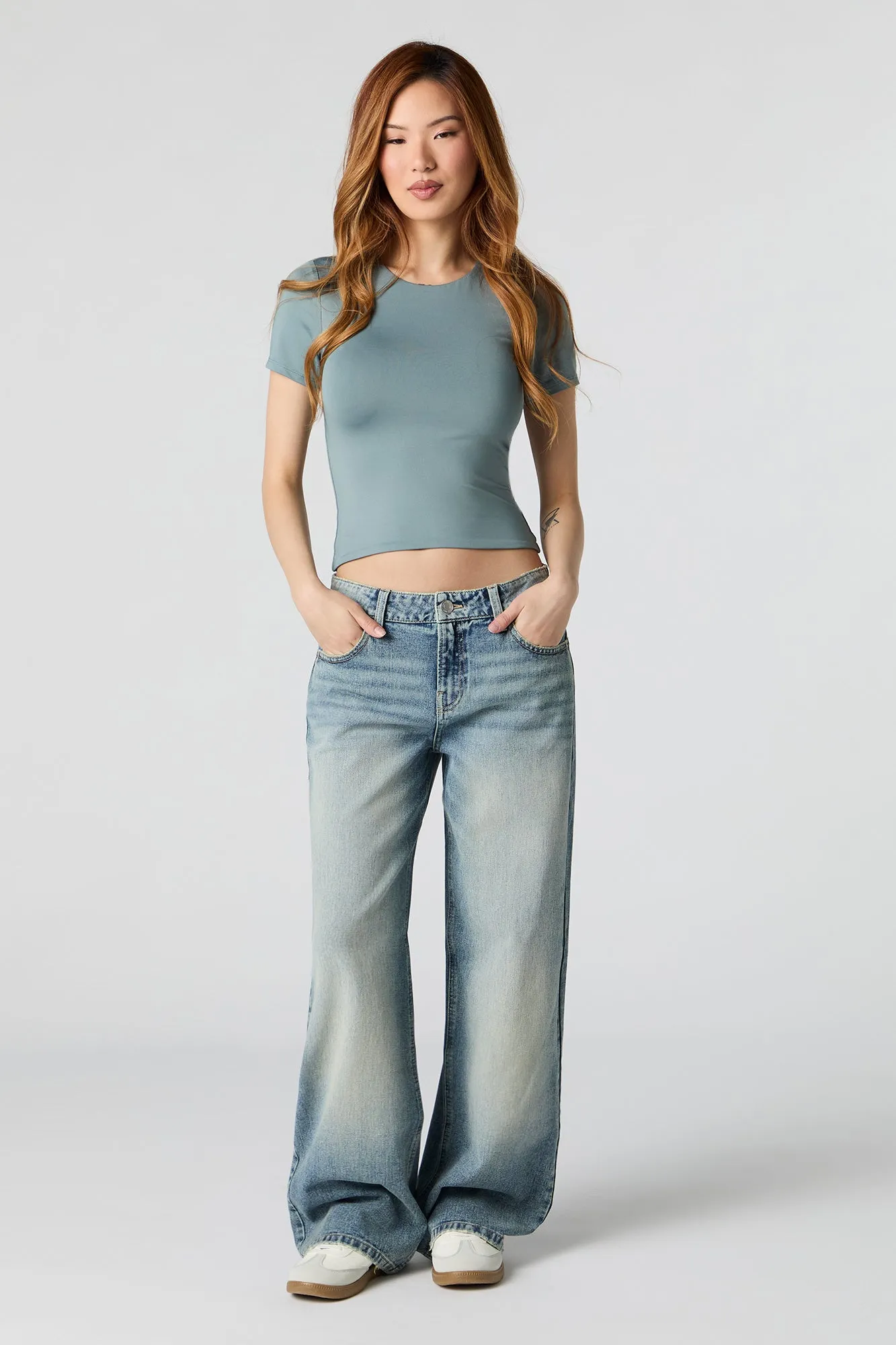 Vintage Medium Wash Low Rise Wide Leg Jean sold by Charlotte Russe