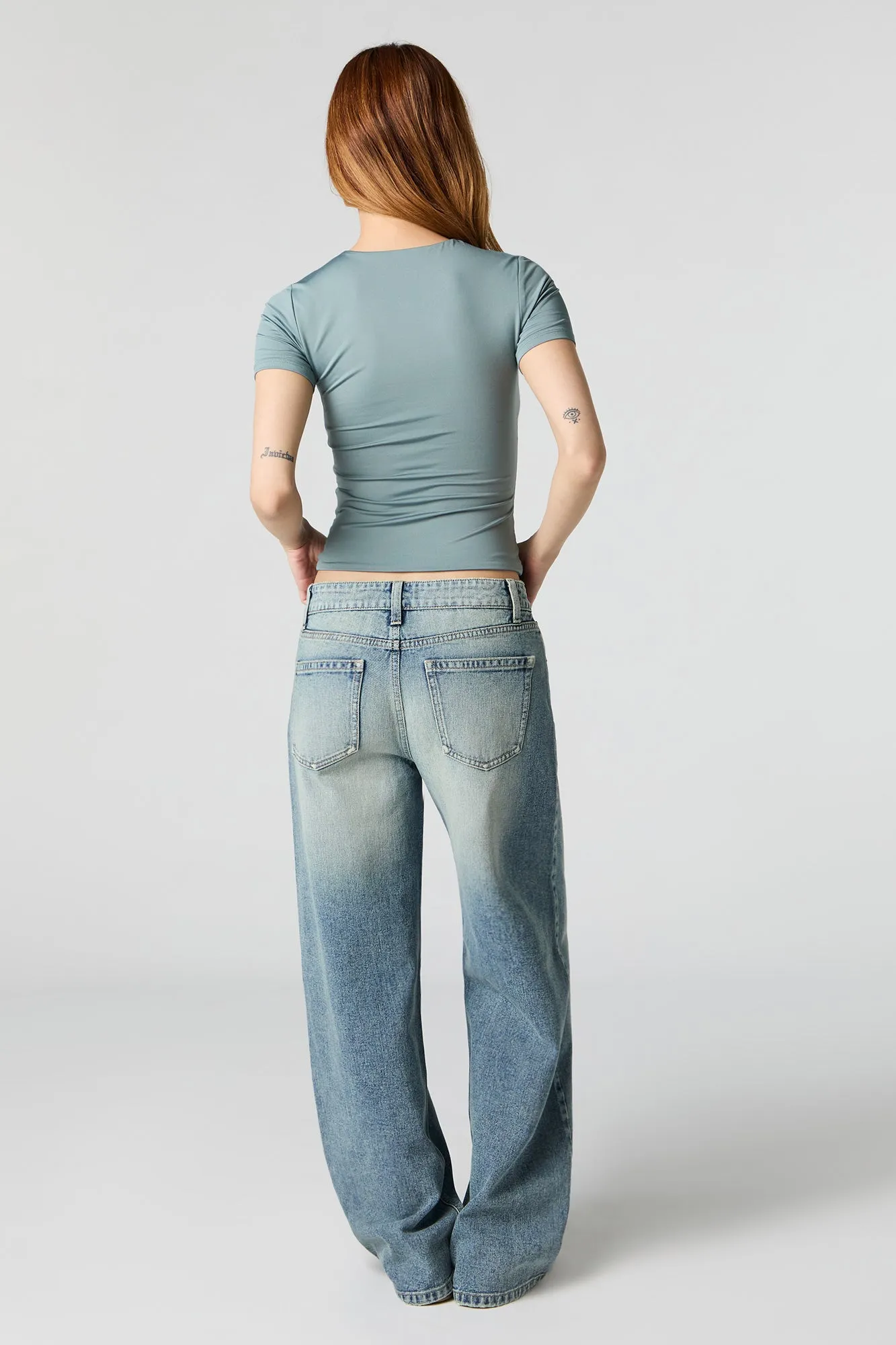 Vintage Medium Wash Low Rise Wide Leg Jean sold by Charlotte Russe product image thumbnail 3