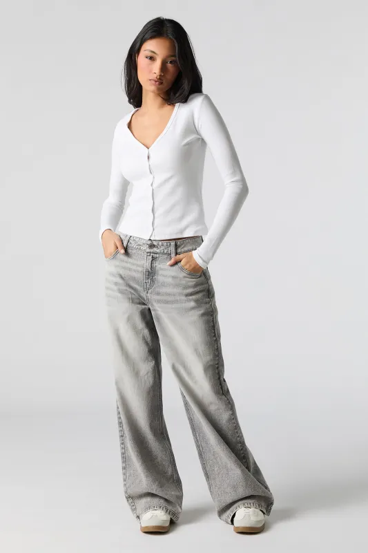 Grey Wash Low Rise Wide Leg Jean sold by Charlotte Russe