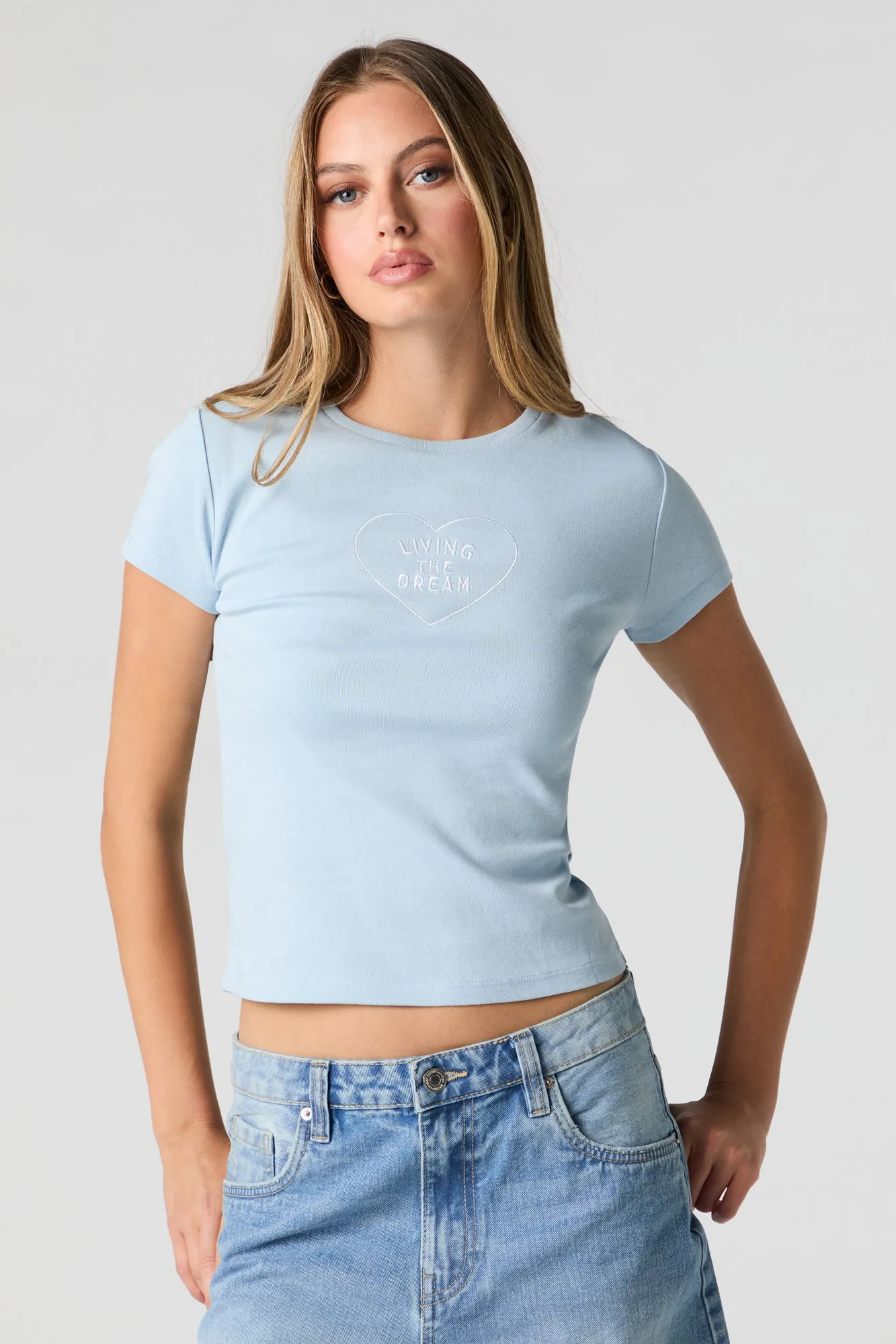 Embroidered Ribbed T-Shirt sold by Charlotte Russe product image thumbnail 4