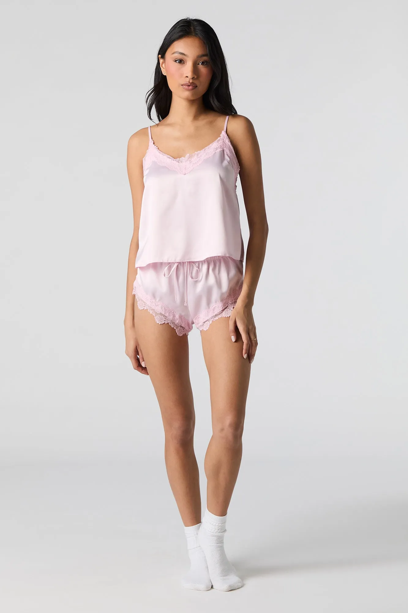 Satin Lace Trim Tank & Short 2 Piece Pajama Set sold by Charlotte Russe product image thumbnail 3