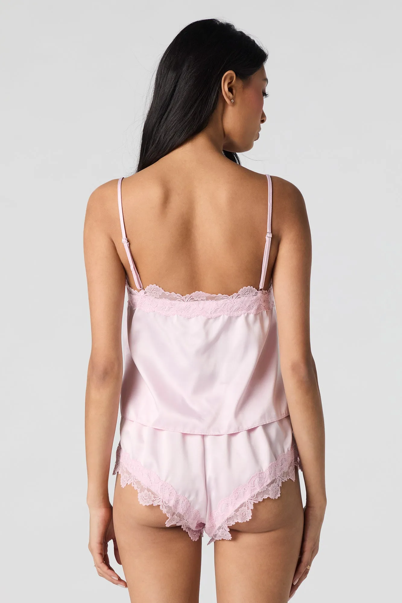 Satin Lace Trim Tank & Short 2 Piece Pajama Set sold by Charlotte Russe product image thumbnail 2