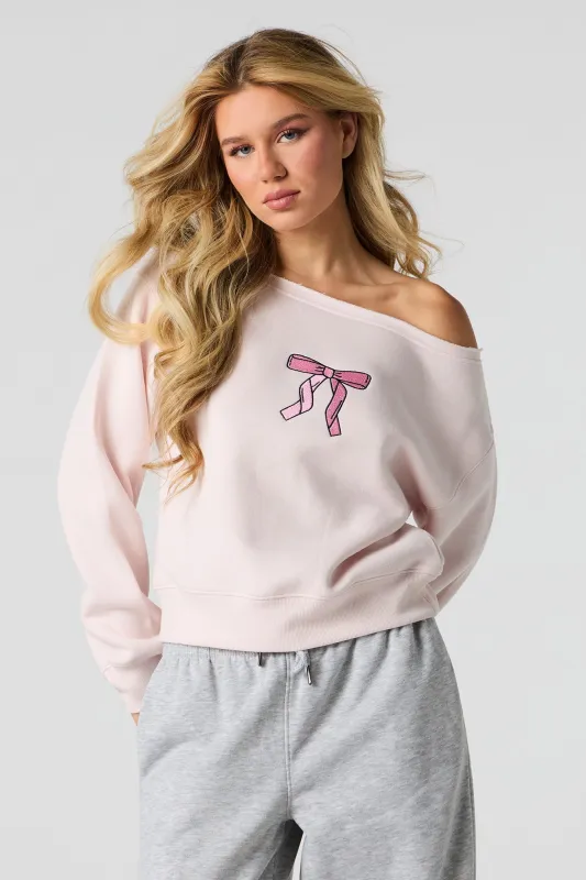 Embroidered Off Shoulder Fleece Sweatshirt sold by Charlotte Russe