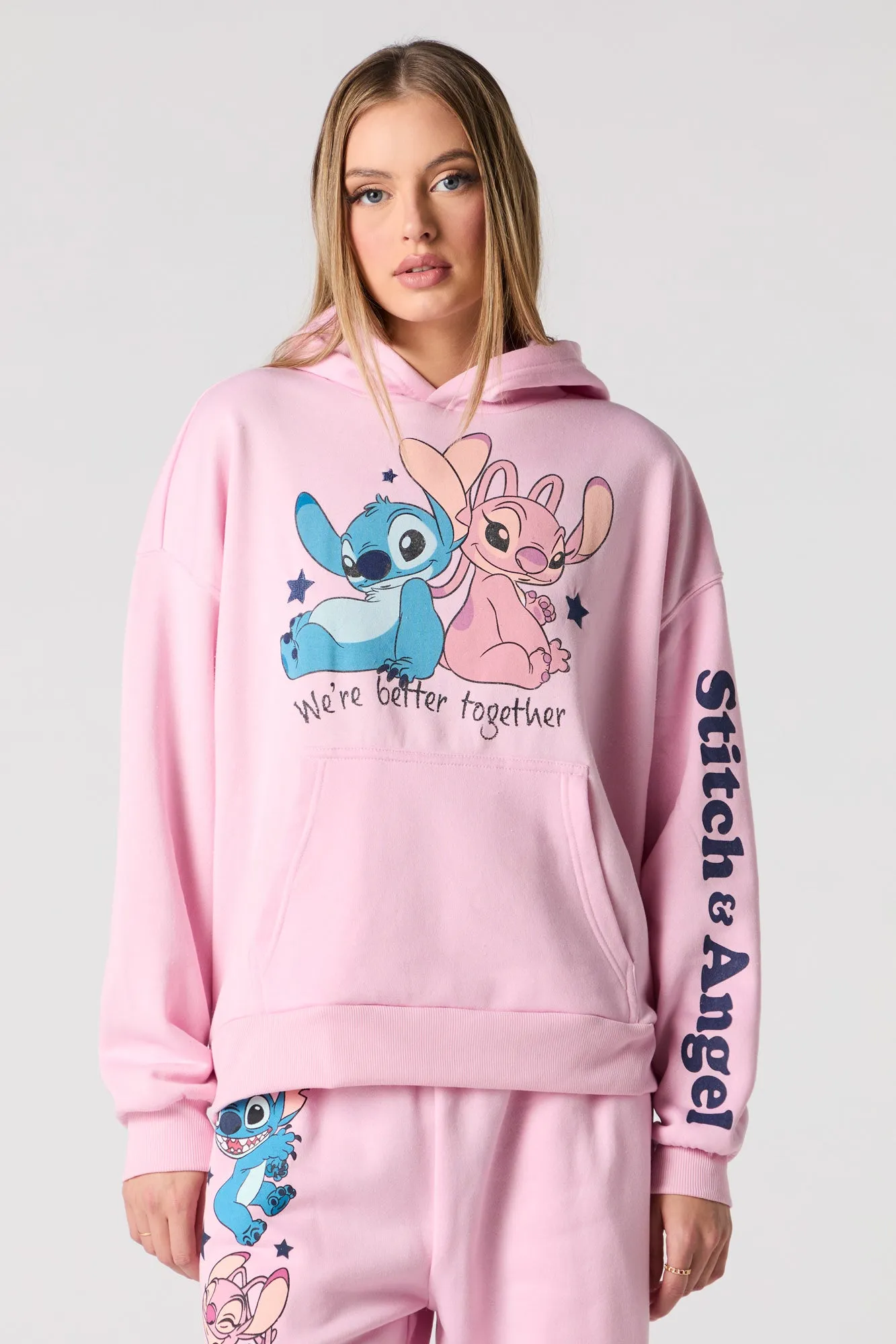 Stitch & Angel Graphic Fleece Hoodie sold by Charlotte Russe