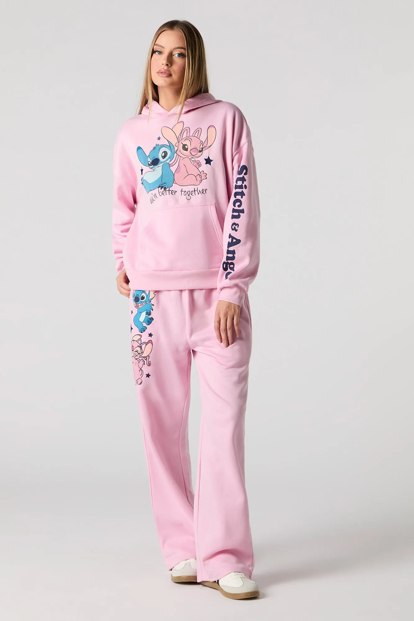 Stitch & Angel Graphic Fleece Flare Sweatpant sold by Charlotte Russe