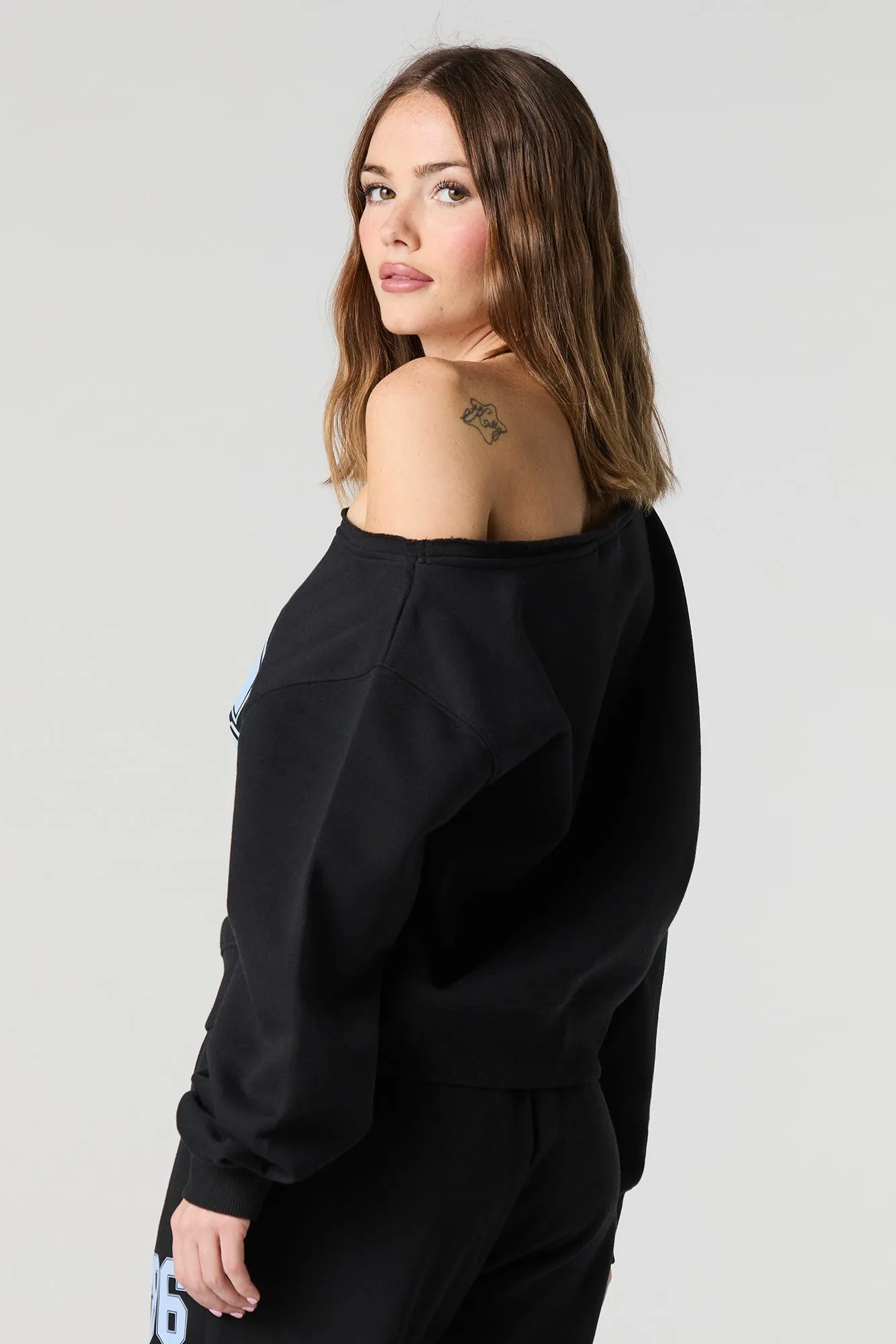 HD Print Off Shoulder Fleece Sweatshirt sold by Charlotte Russe product image thumbnail 5