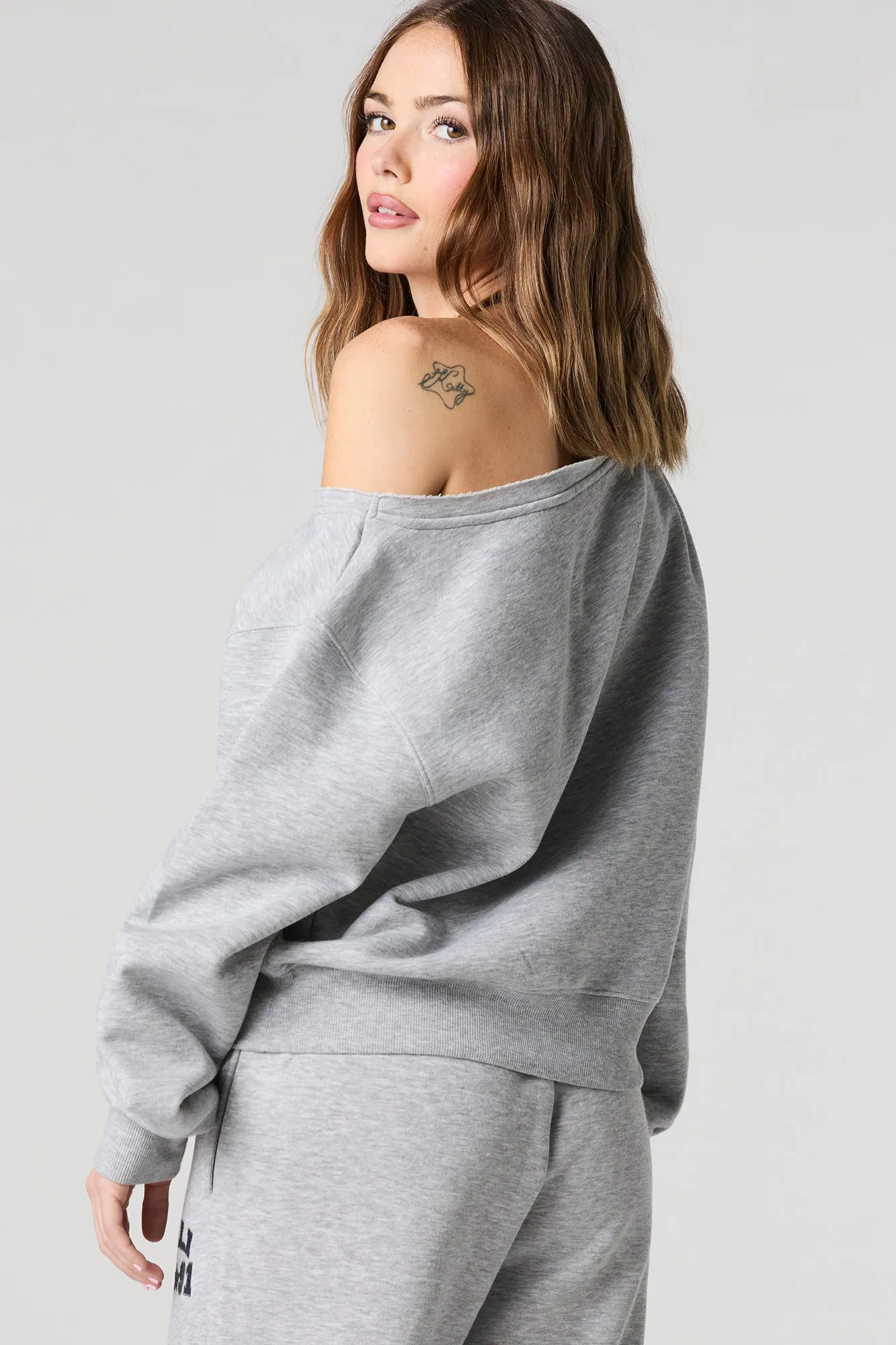 HD Print Off Shoulder Fleece Sweatshirt sold by Charlotte Russe product image thumbnail 2