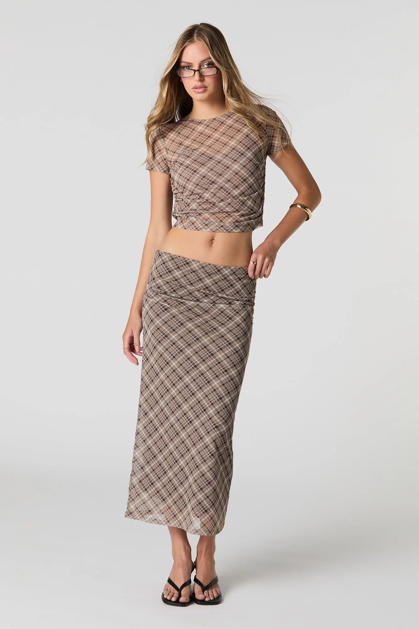 Mesh Ruched Cropped T-Shirt sold by Charlotte Russe product image thumbnail 3