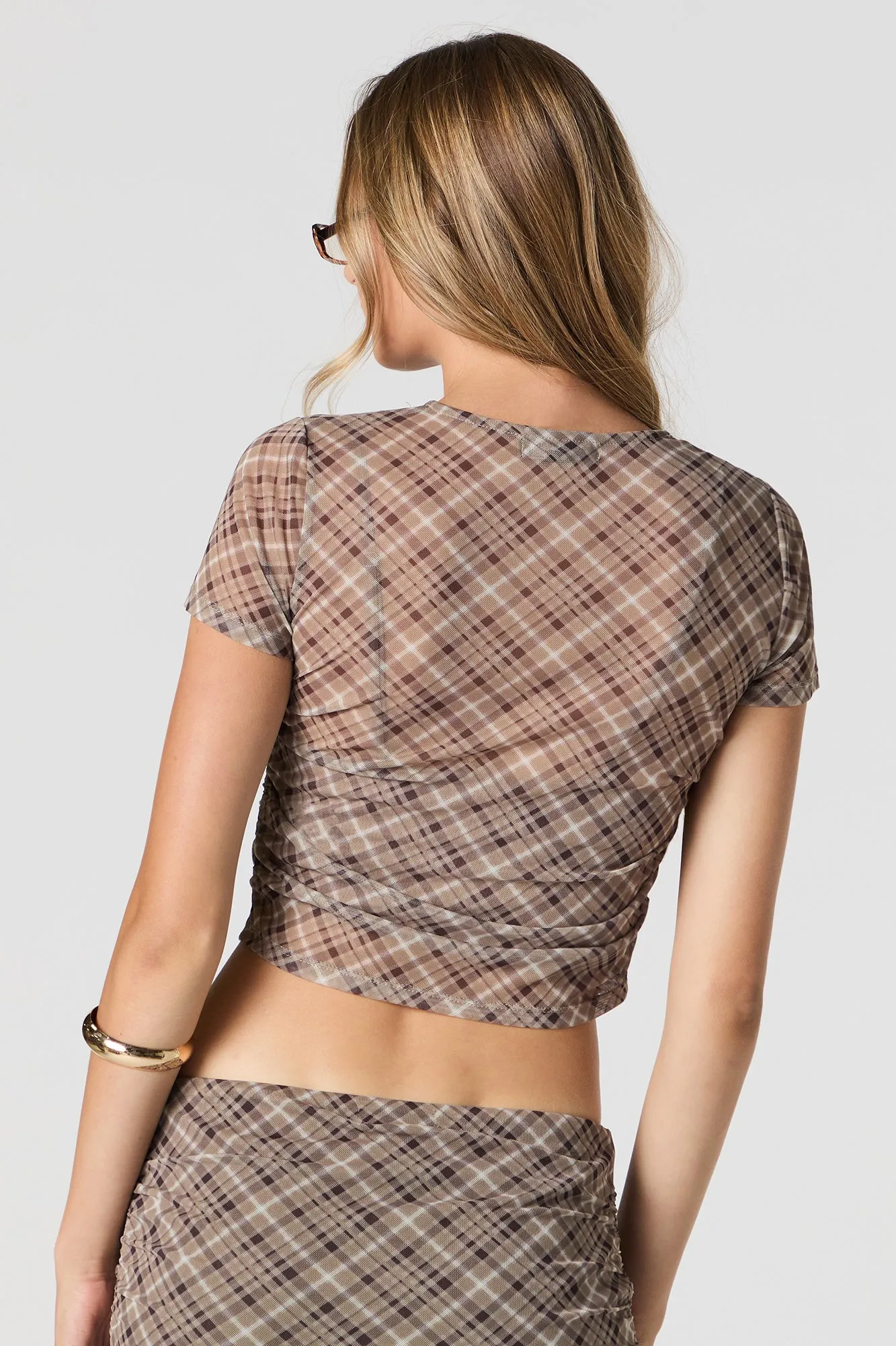 Mesh Ruched Cropped T-Shirt sold by Charlotte Russe product image thumbnail 2