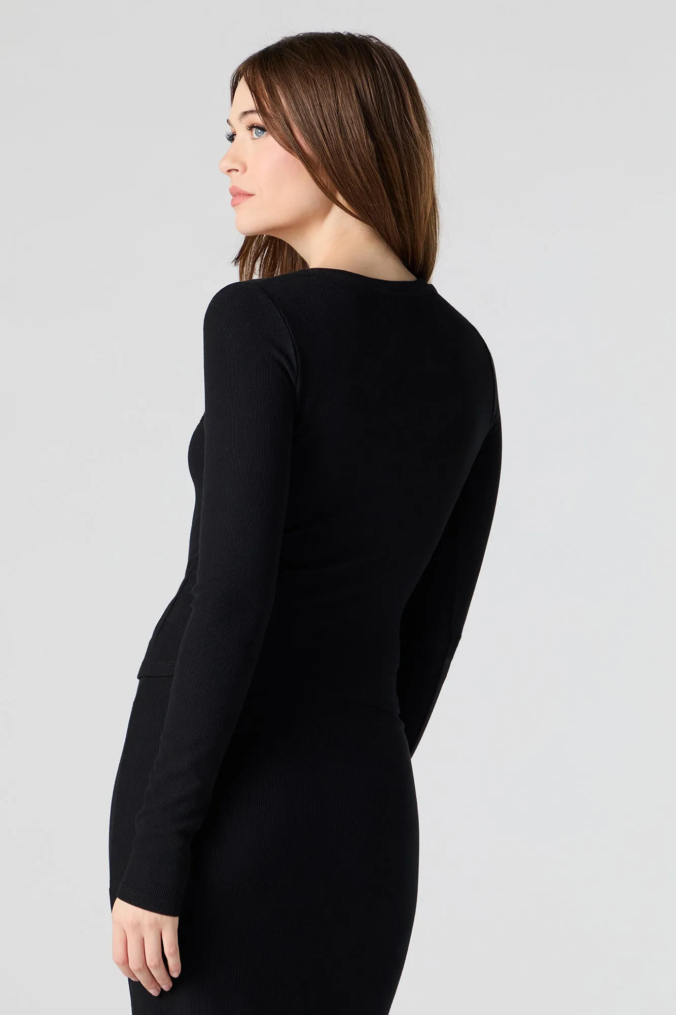 Ribbed Button-Up Long Sleeve Top sold by Charlotte Russe product image thumbnail 5