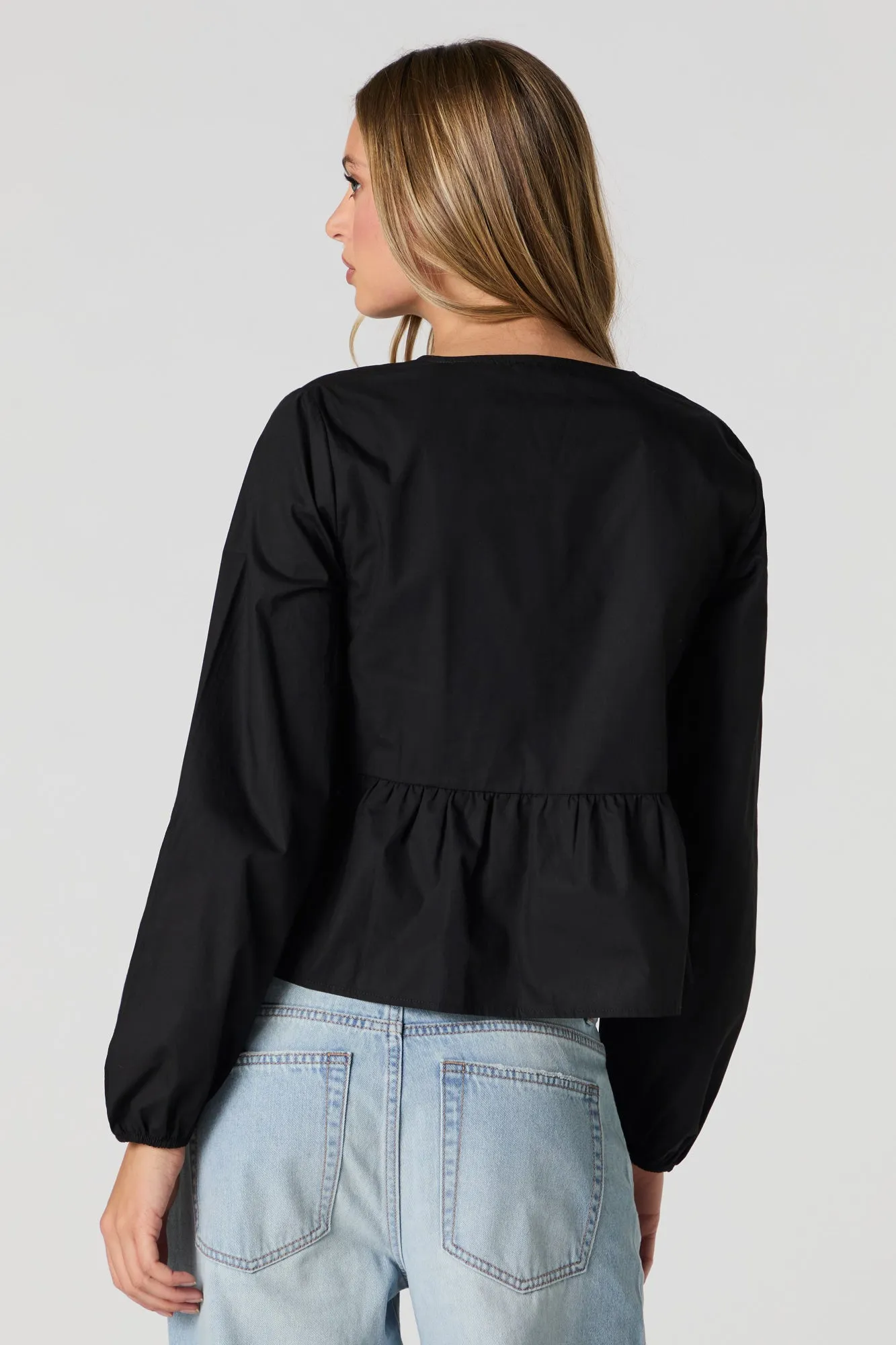 Poplin Tie Front Long Sleeve Top sold by Charlotte Russe product image thumbnail 5