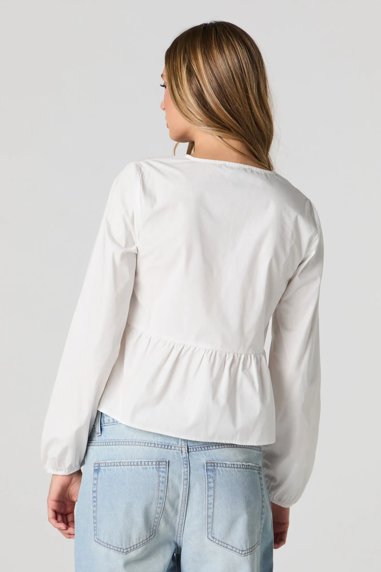 Poplin Tie Front Long Sleeve Top sold by Charlotte Russe product image thumbnail 2