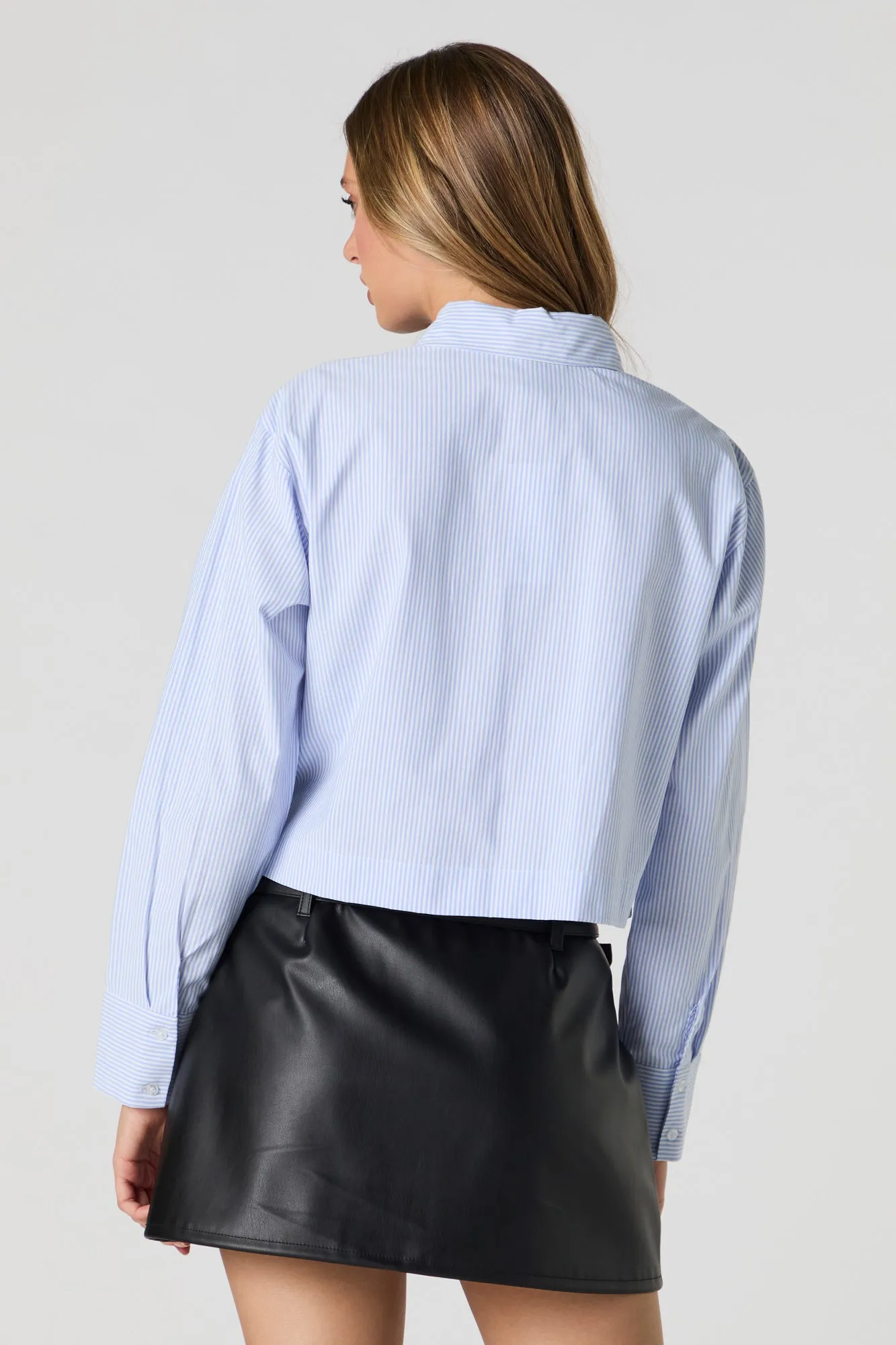 Cropped Long Sleeve Button-Up Top sold by Charlotte Russe product image thumbnail 2