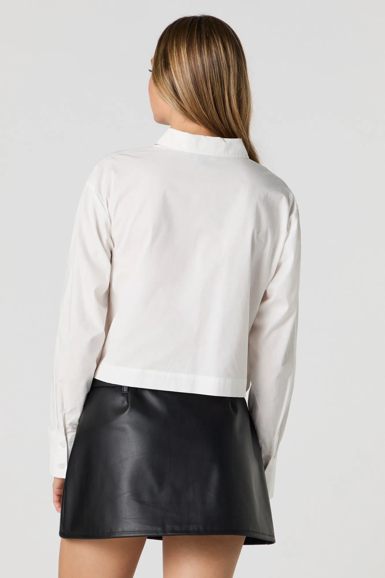 Cropped Long Sleeve Button-Up Top sold by Charlotte Russe product image thumbnail 5