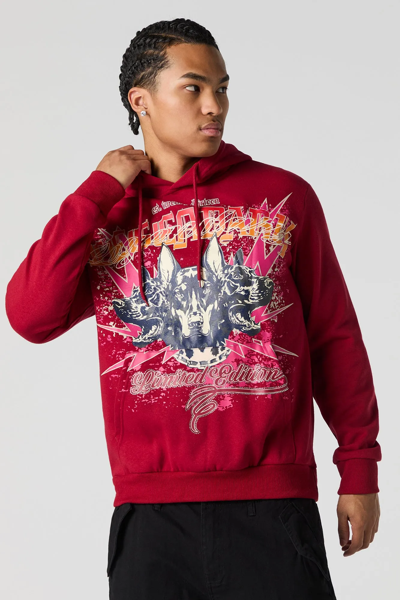 Graphic Rhinestone Fleece Hoodie sold by Charlotte Russe