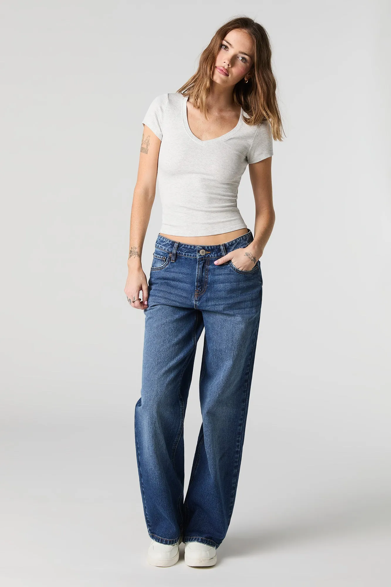 Ribbed V-Neck T-Shirt sold by Charlotte Russe product image thumbnail 3