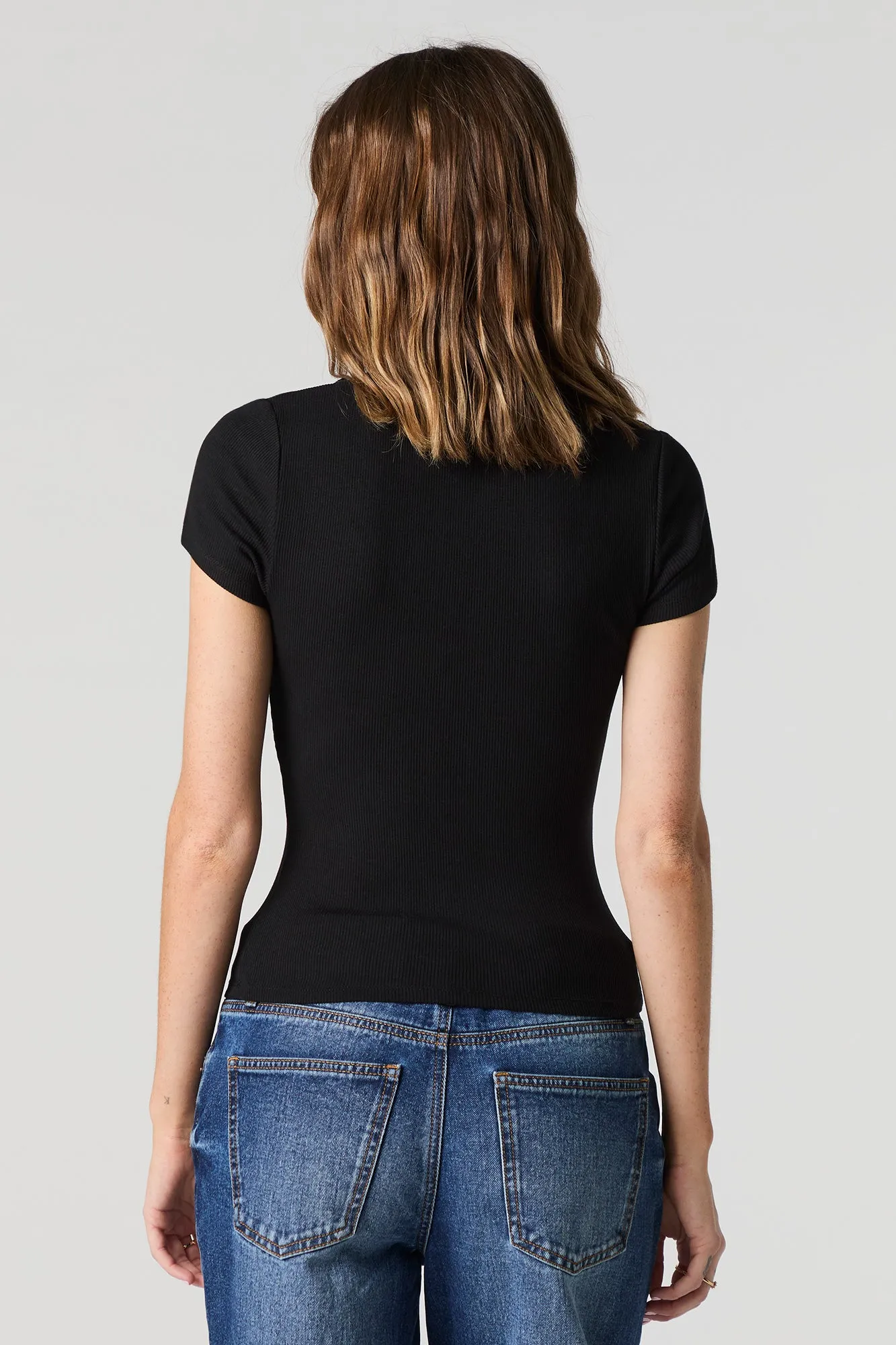 Ribbed V-Neck T-Shirt sold by Charlotte Russe product image thumbnail 5