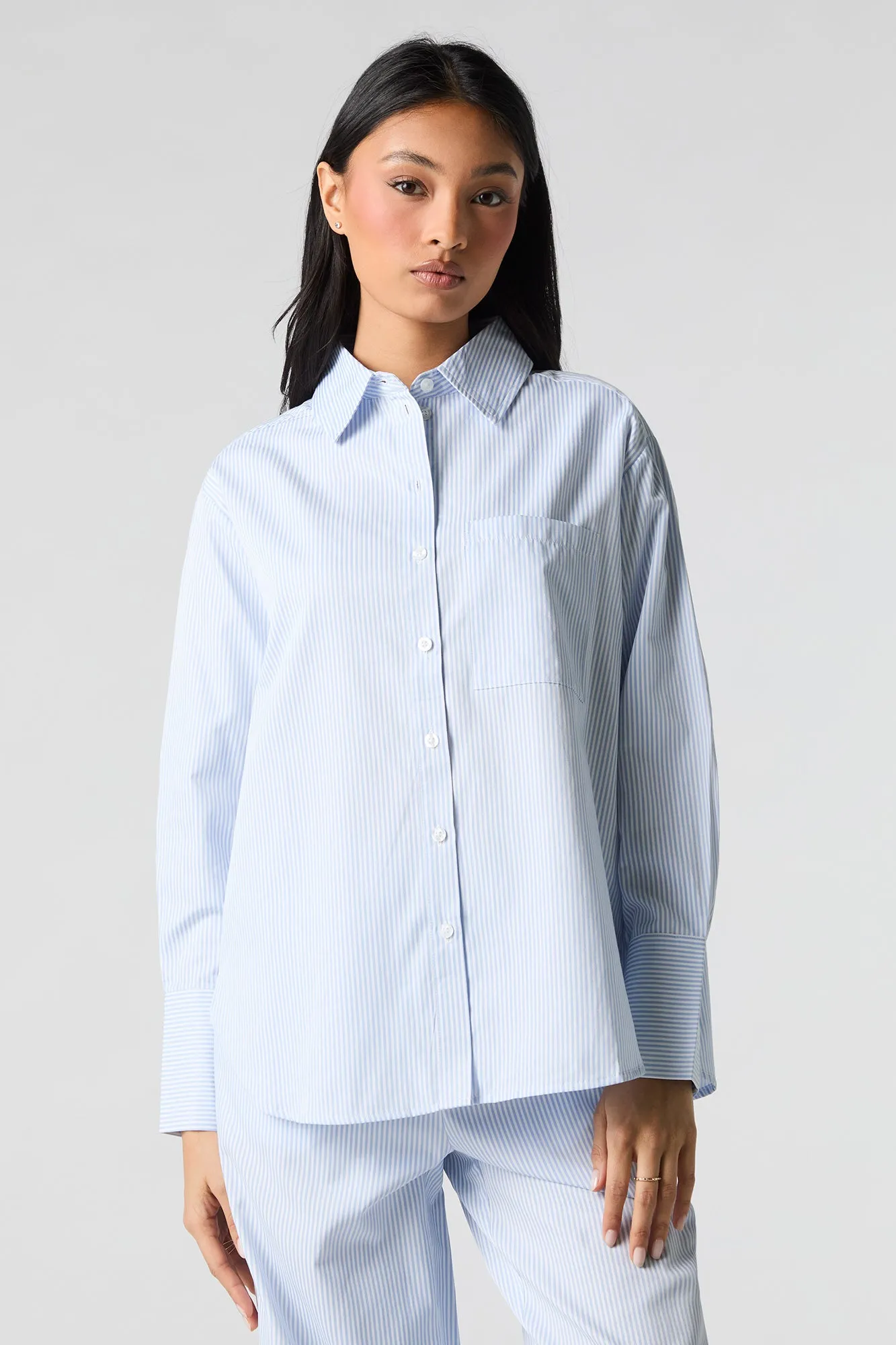 Striped Button-Up Long Sleeve Pajama Top sold by Charlotte Russe product image thumbnail 4