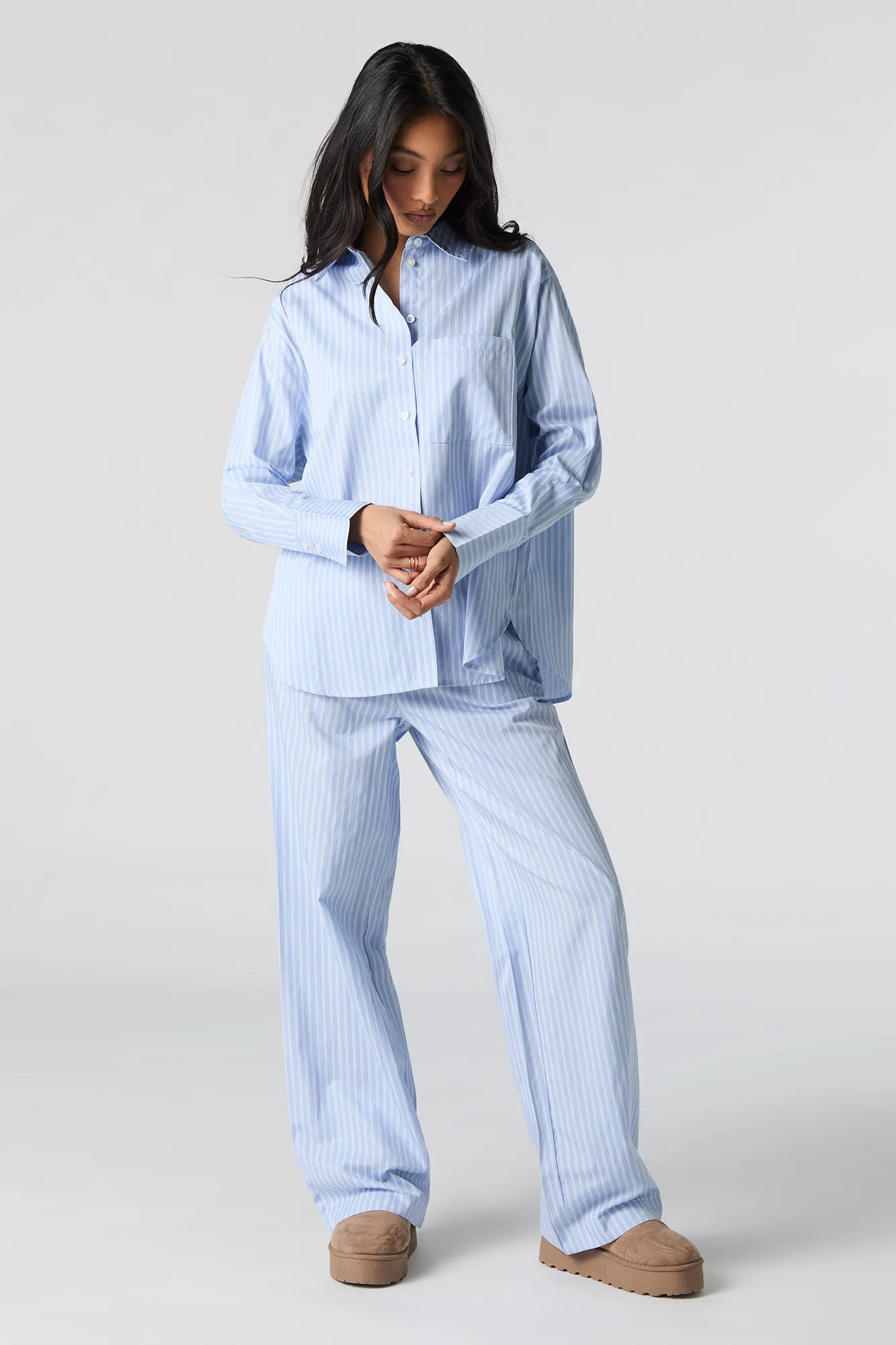 Striped Button-Up Long Sleeve Pajama Top sold by Charlotte Russe product image thumbnail 3