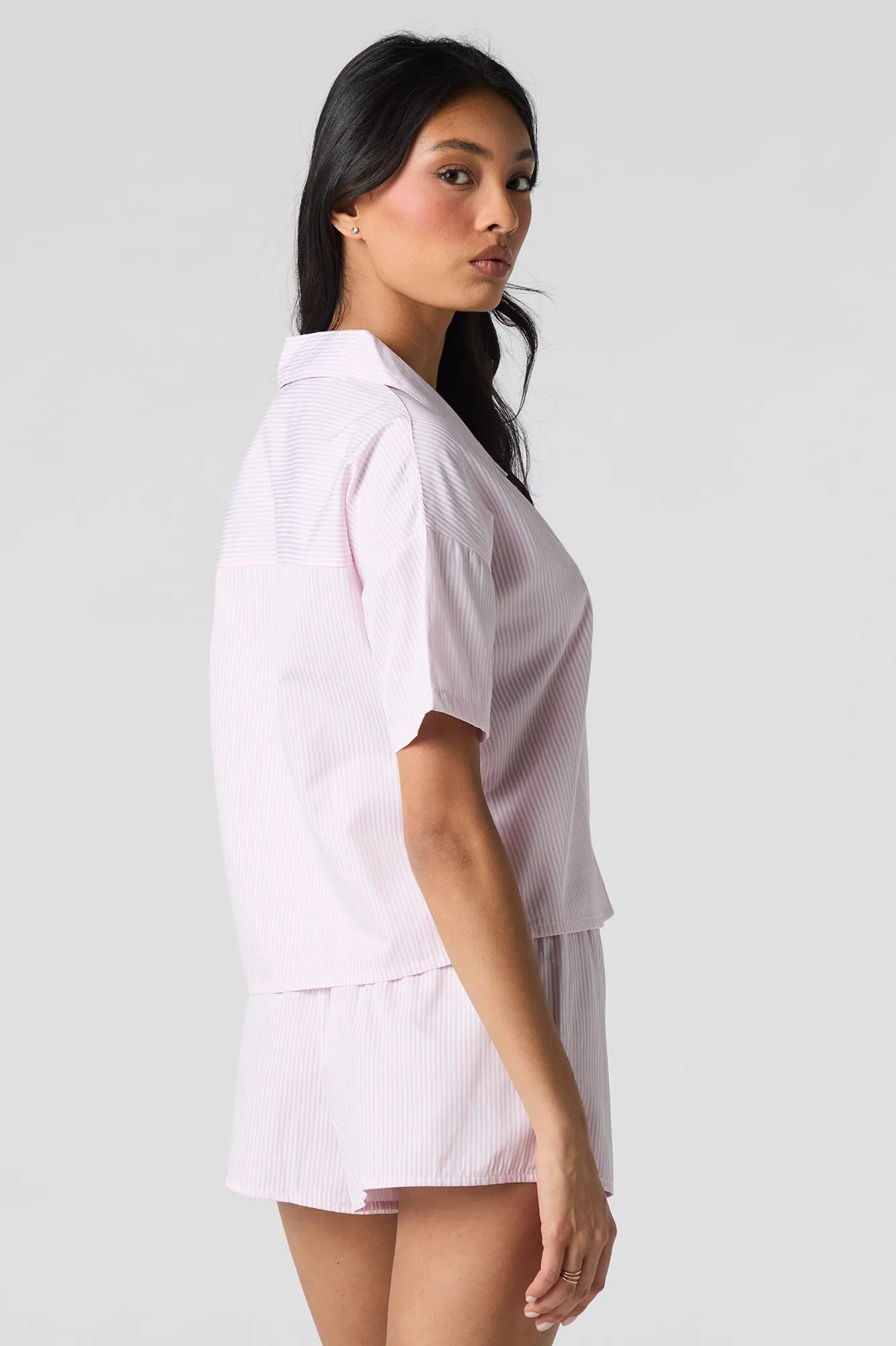 Striped Button-Up Top & Short 2 Piece Pajama Set sold by Charlotte Russe product image thumbnail 2