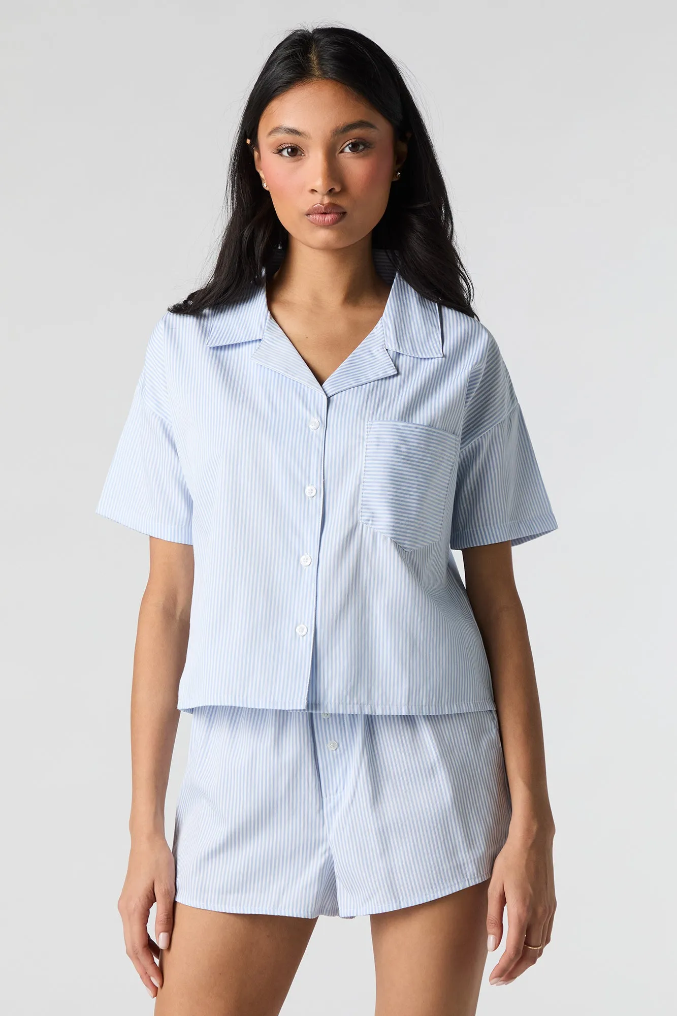 Striped Button-Up Top & Short 2 Piece Pajama Set sold by Charlotte Russe product image thumbnail 4
