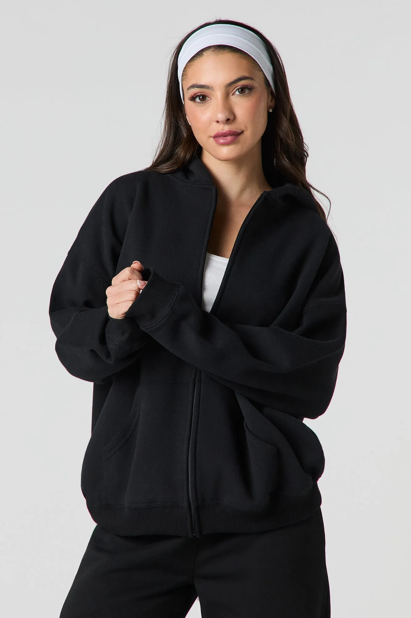 Oversized Fleece Zip-Up Hoodie sold by Charlotte Russe product image thumbnail 4