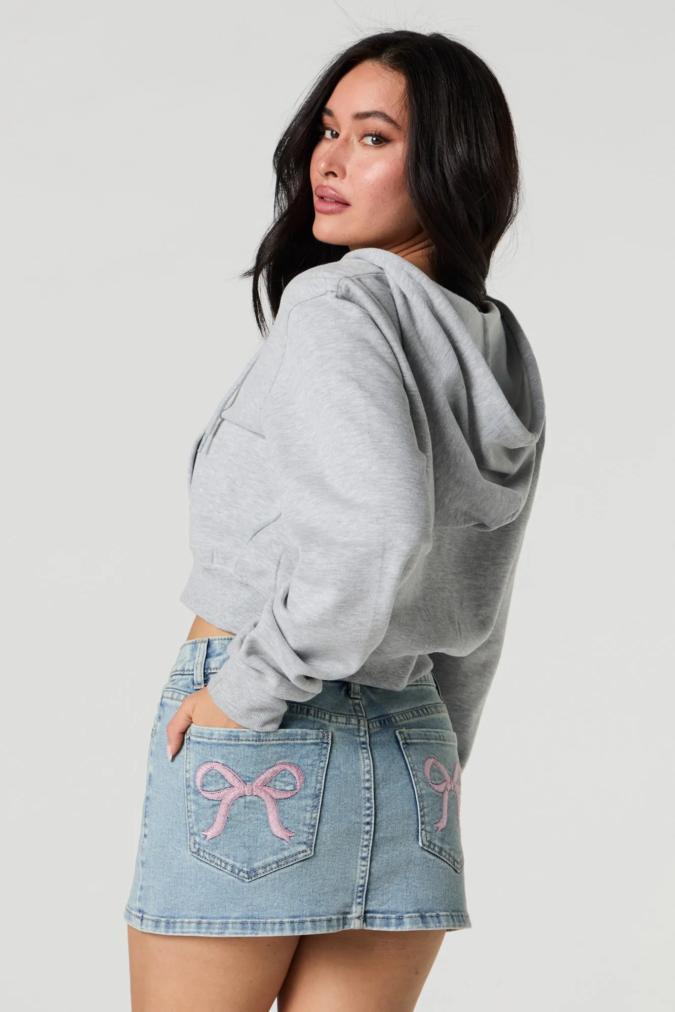 Bow Pocket embroidered Denim Mini Skort sold by Charlotte Russe