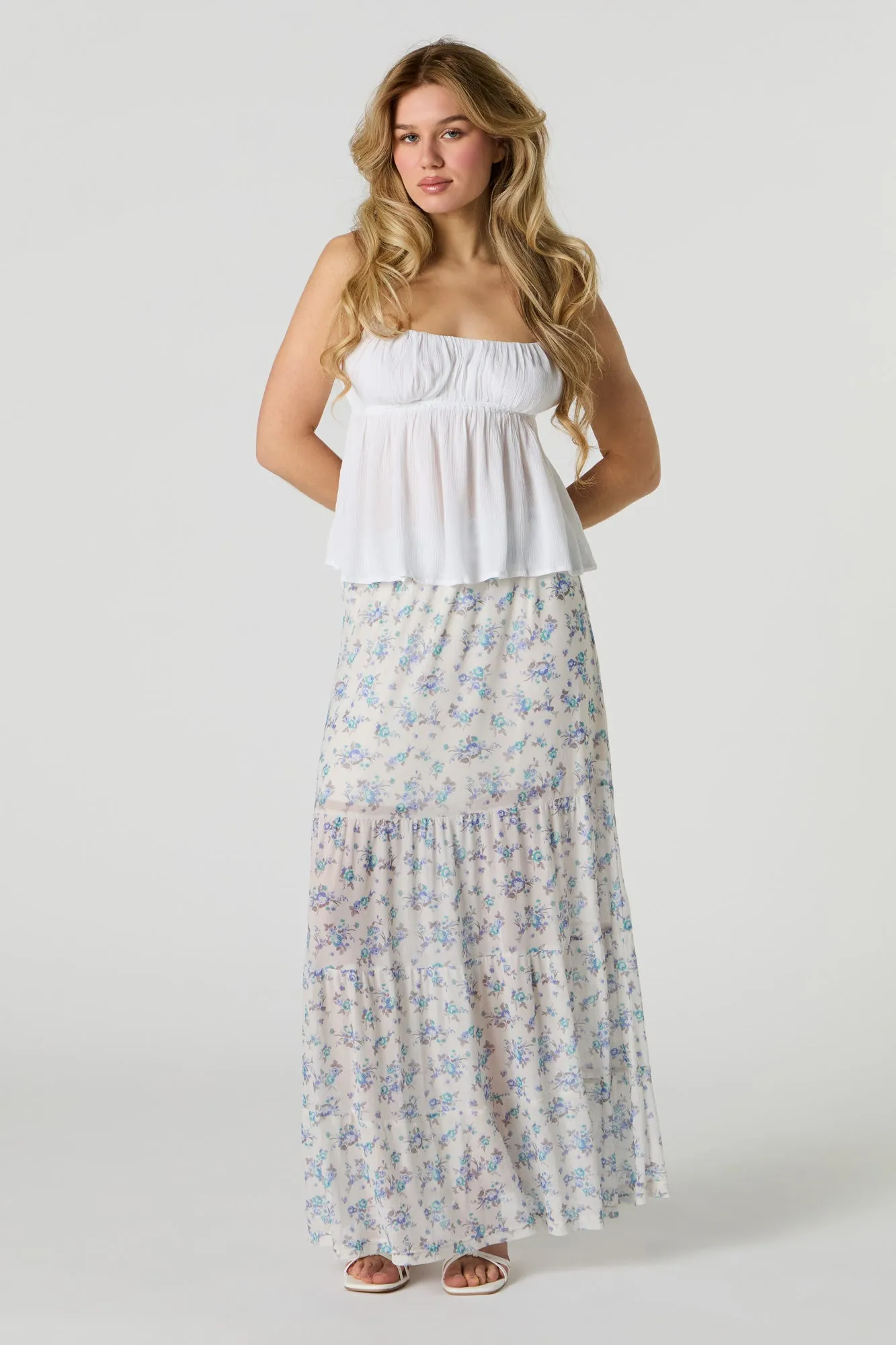 Floral Mesh Tiered Maxi Skirt sold by Charlotte Russe product image thumbnail 5