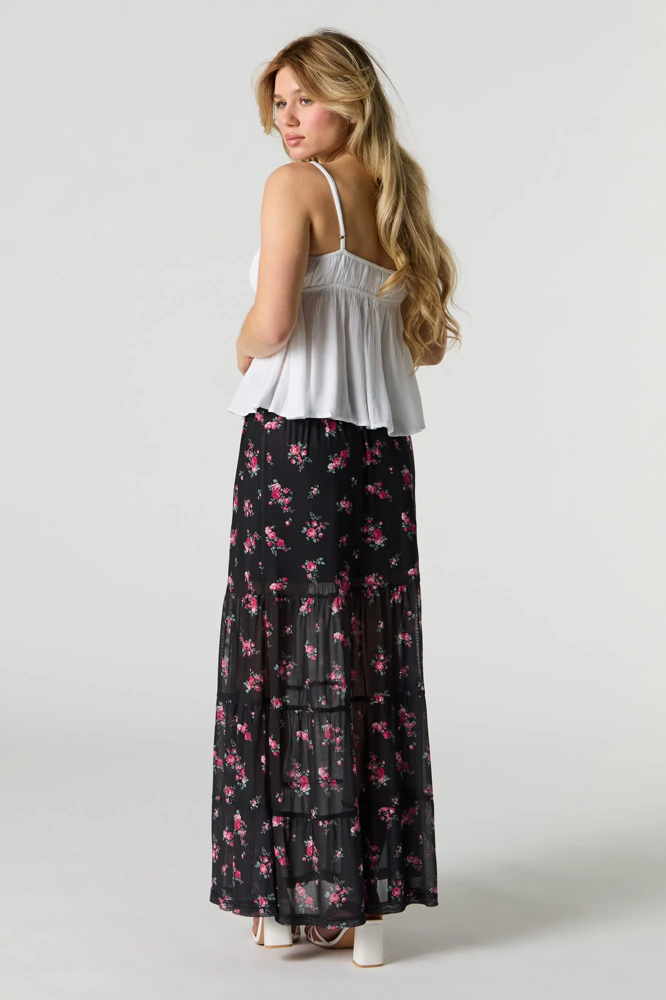Floral Mesh Tiered Maxi Skirt sold by Charlotte Russe product image thumbnail 4