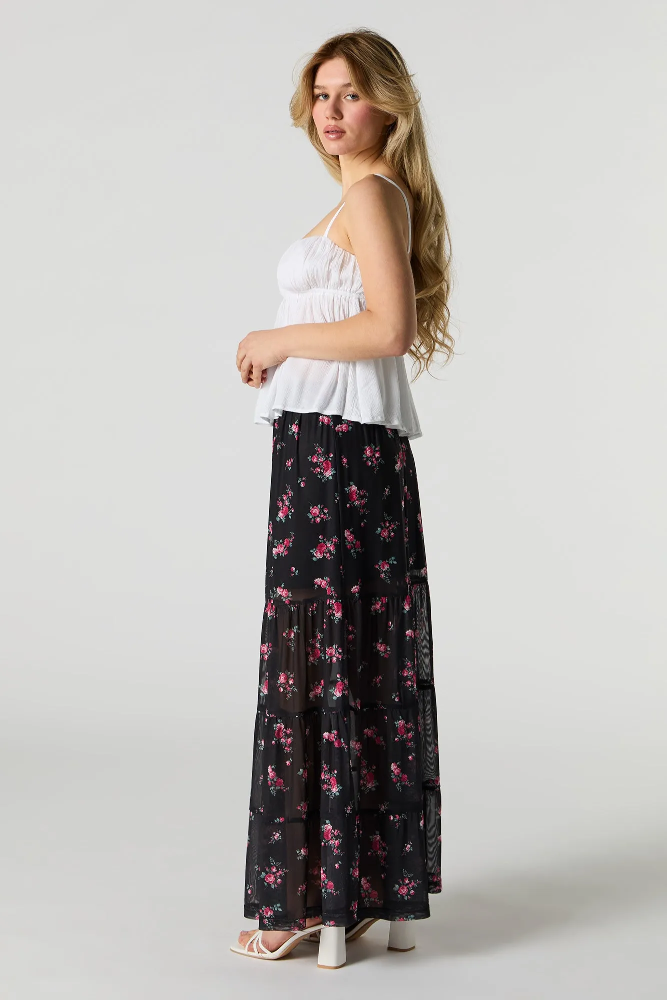 Floral Mesh Tiered Maxi Skirt sold by Charlotte Russe product image thumbnail 3