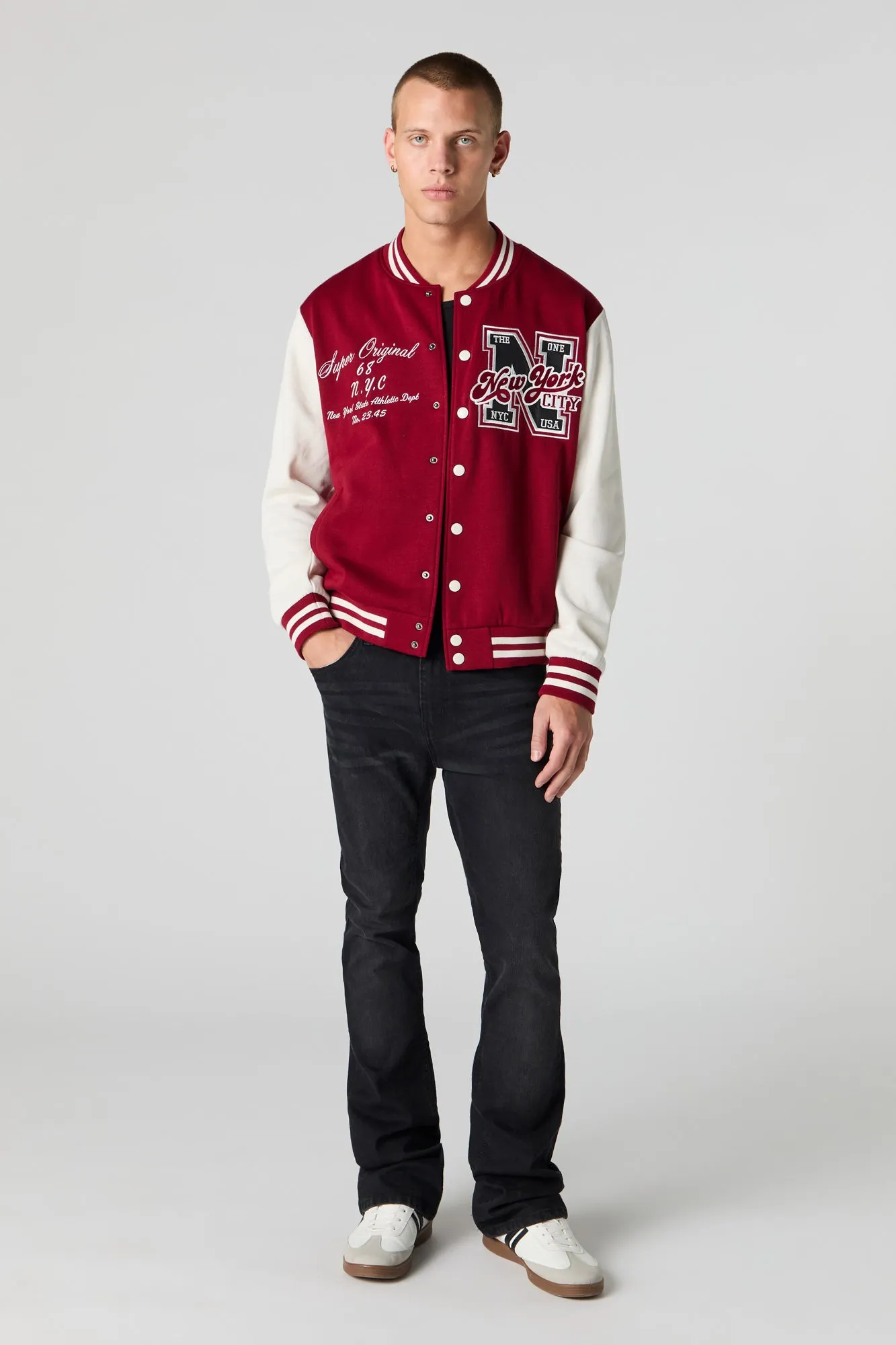 Embroidered Graphic Fleece Varsity Jacket sold by Charlotte Russe product image thumbnail 3