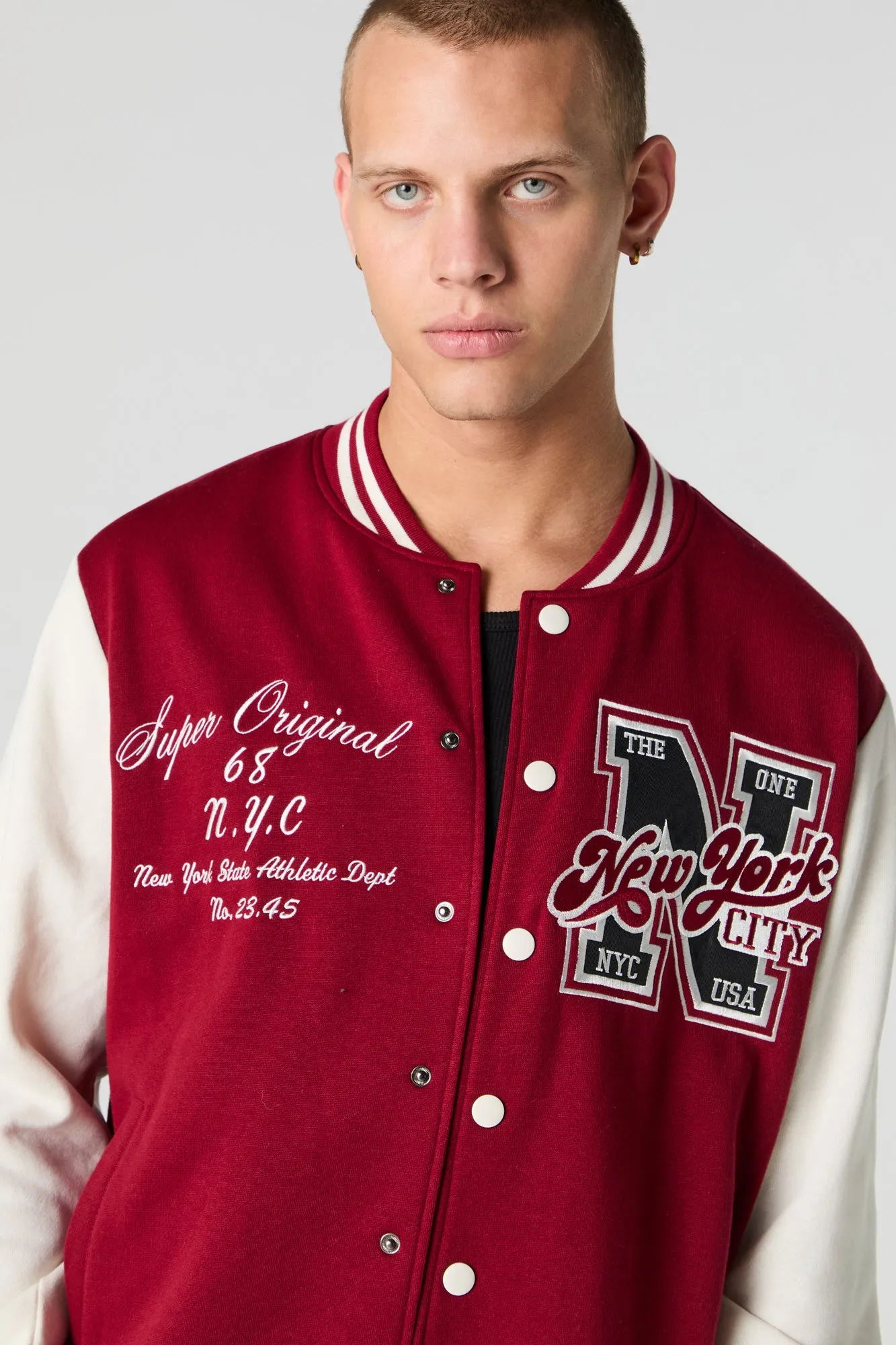 Embroidered Graphic Fleece Varsity Jacket sold by Charlotte Russe product image thumbnail 4