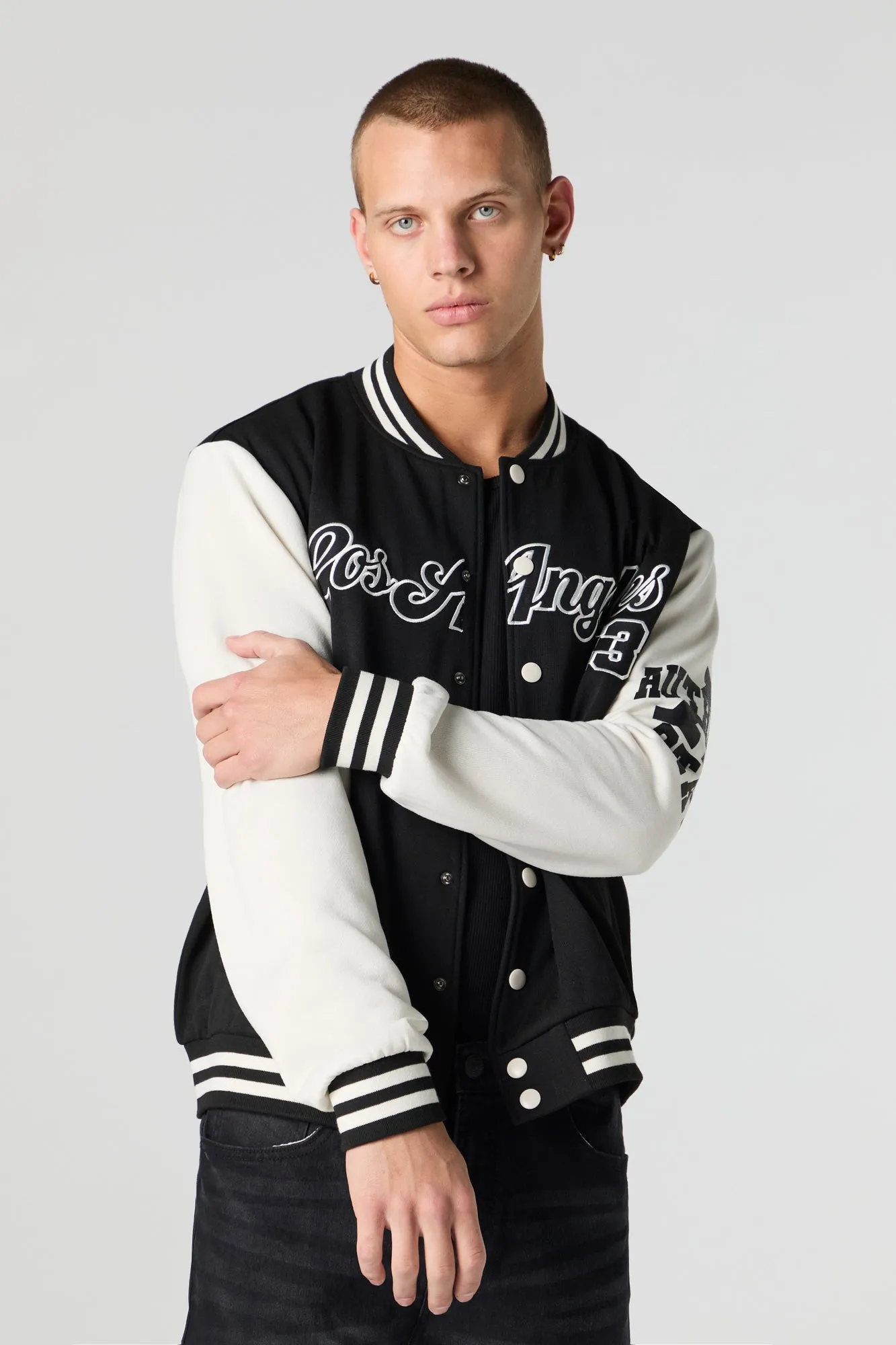 Embroidered Graphic Fleece Varsity Jacket sold by Charlotte Russe product image thumbnail 5
