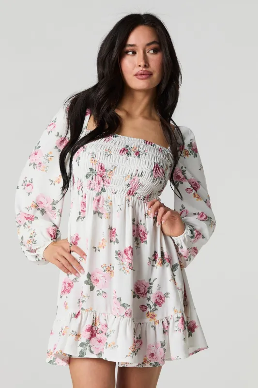 Floral Printed Smocked Ruched Mini Dress sold by Charlotte Russe