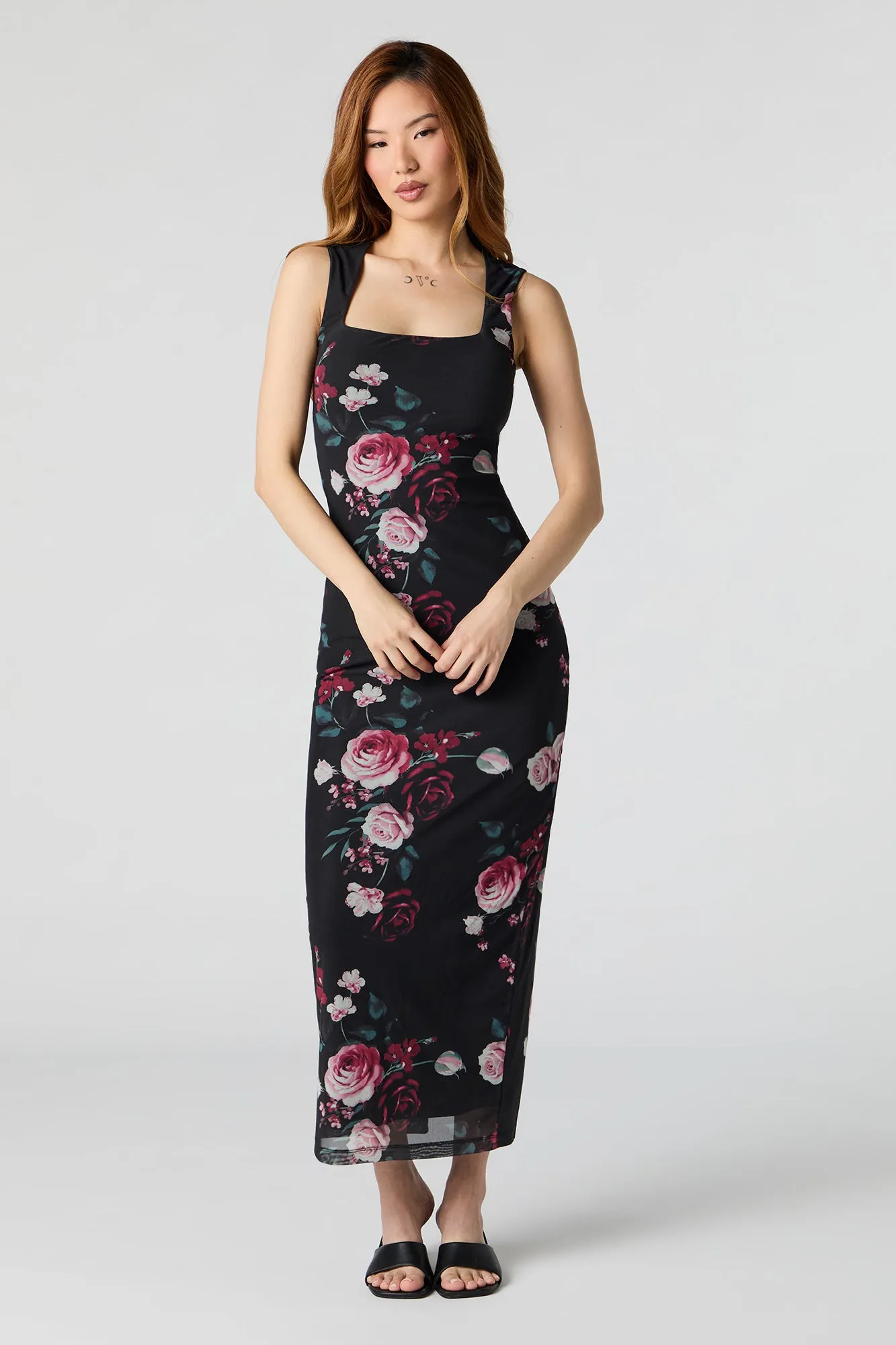 Floral Mesh Square Neck Maxi Dress sold by Charlotte Russe product image thumbnail 5