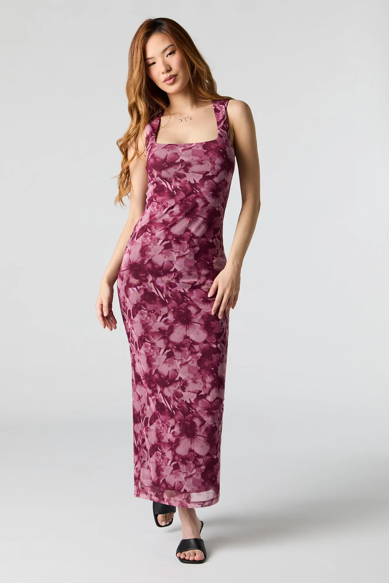 Floral Mesh Square Neck Maxi Dress sold by Charlotte Russe product image thumbnail 4