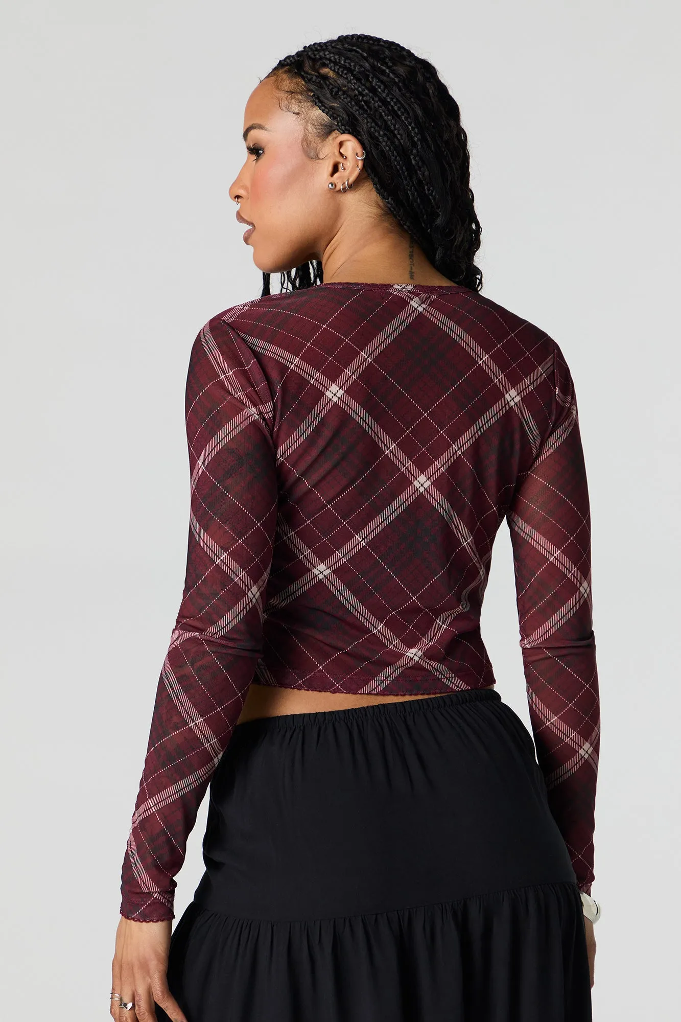 Mesh Cropped Button-Up Top sold by Charlotte Russe product image thumbnail 2