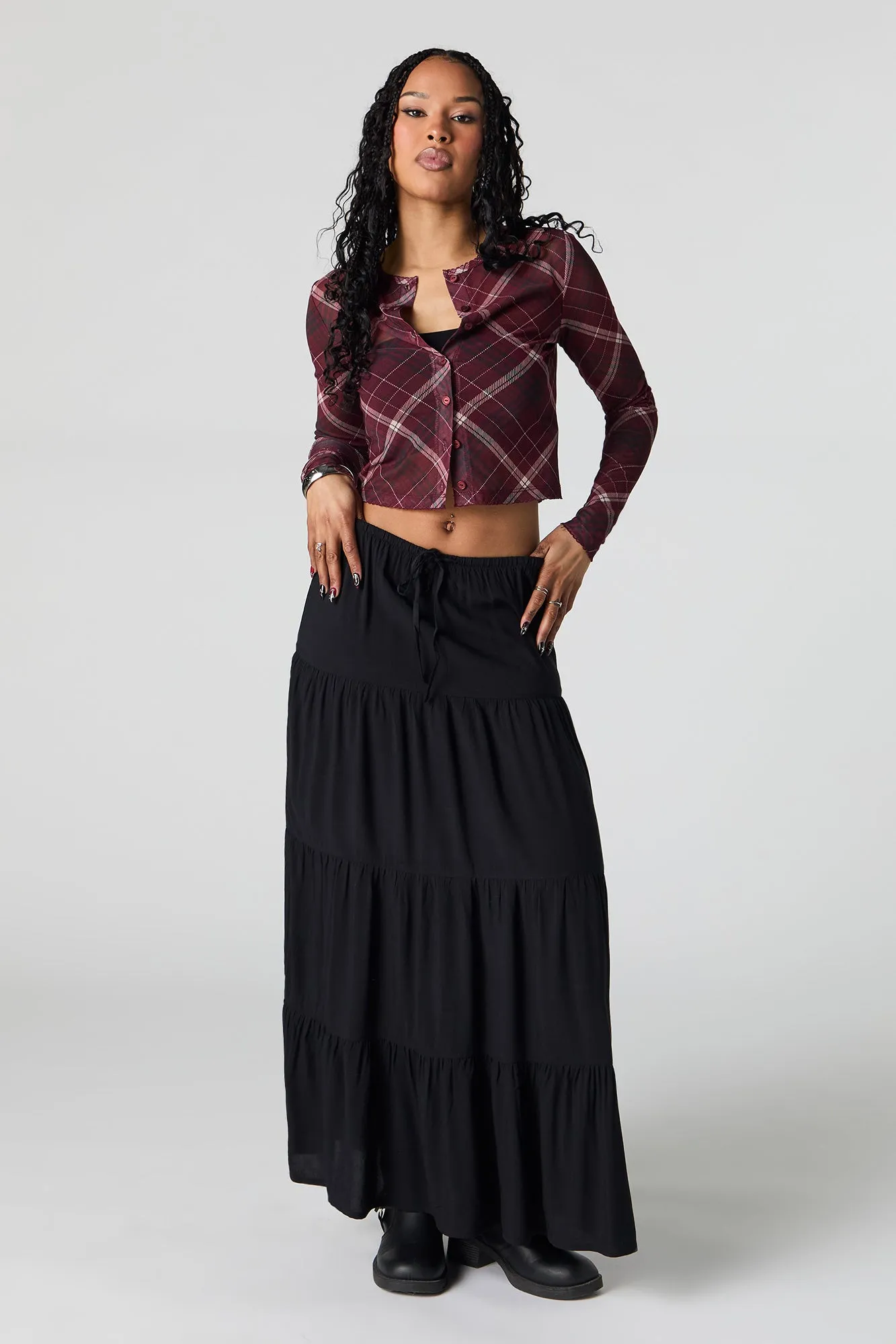 Mesh Cropped Button-Up Top sold by Charlotte Russe product image thumbnail 3