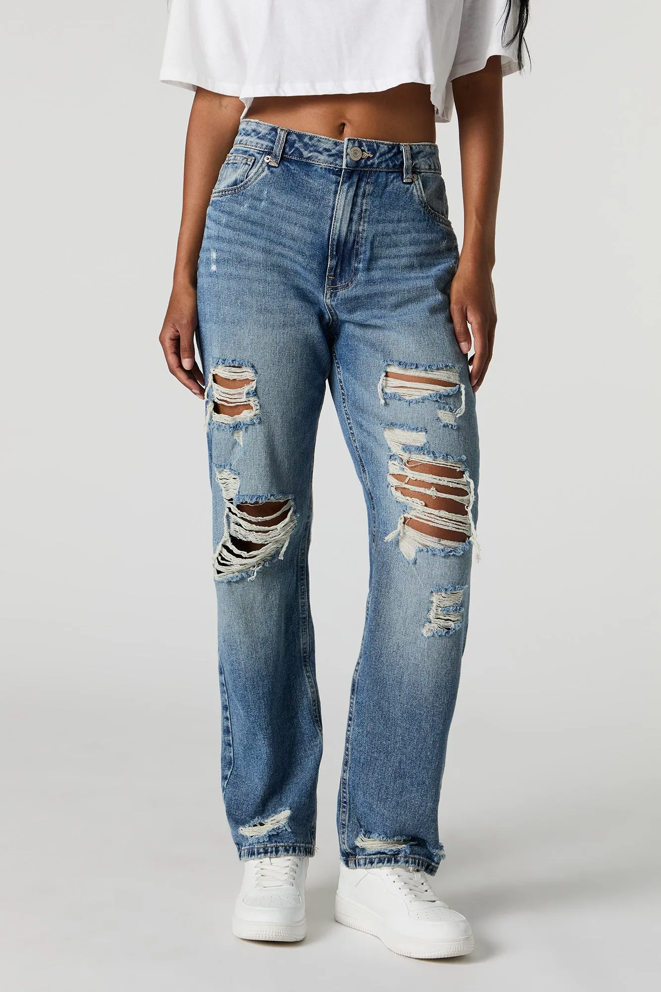 High Rise Straight Leg Distressed Jean sold by Charlotte Russe product image thumbnail 2
