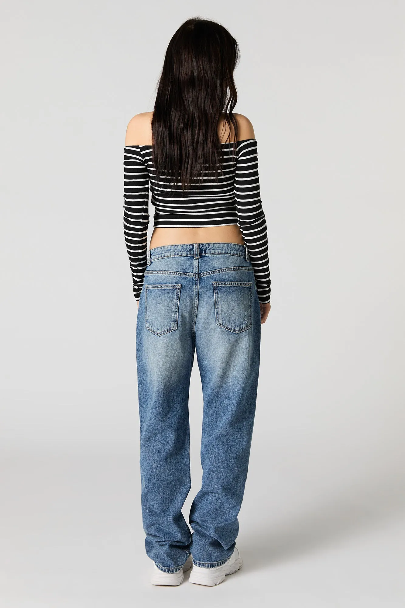 Vintage Medium Wash Distressed Straight Leg Jean sold by Charlotte Russe product image thumbnail 3