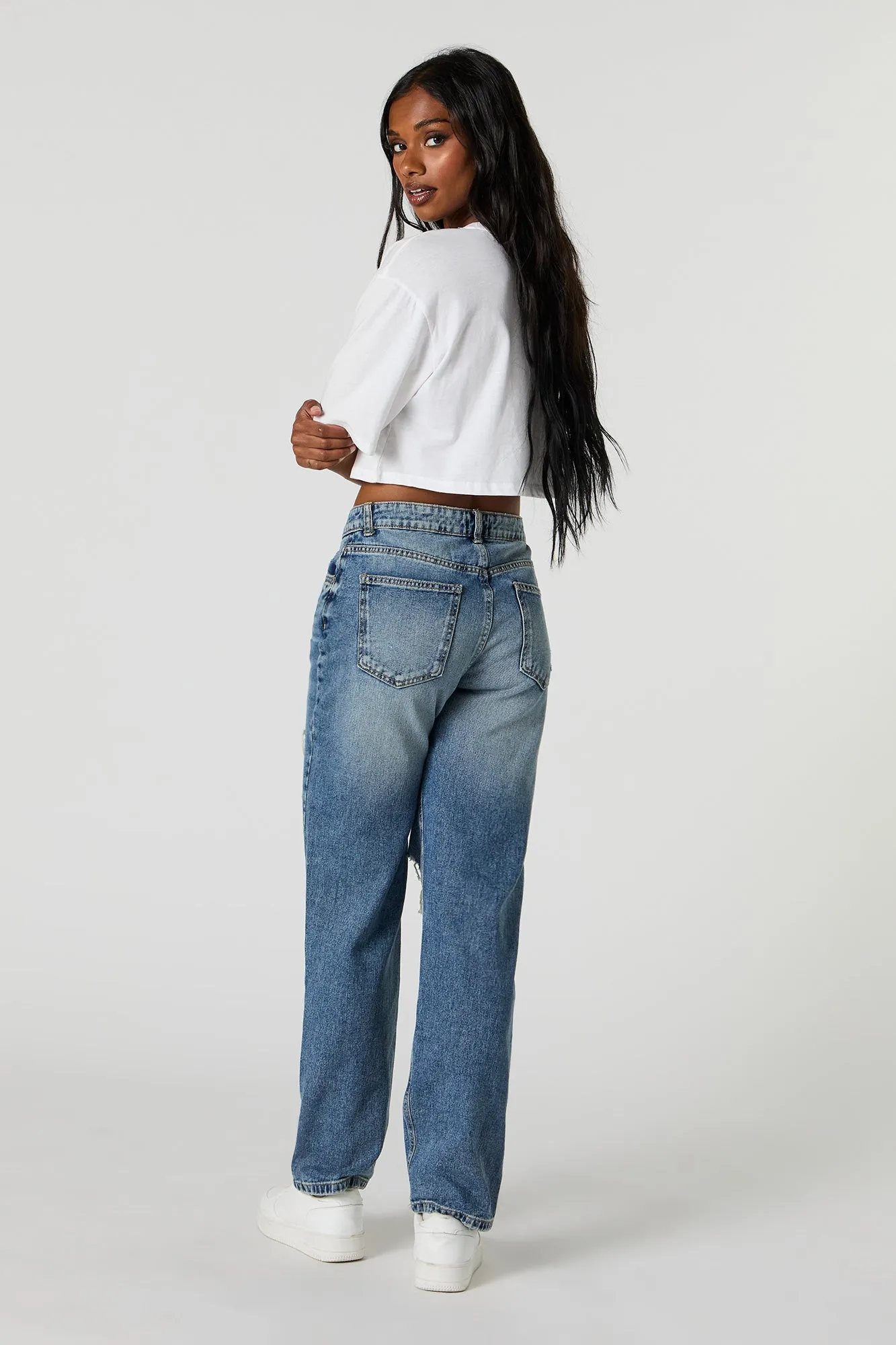 High Rise Straight Leg Distressed Jean sold by Charlotte Russe product image thumbnail 3