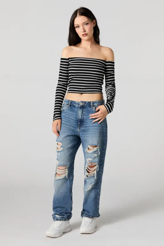 Vintage Medium Wash Distressed Straight Leg Jean sold by Charlotte Russe