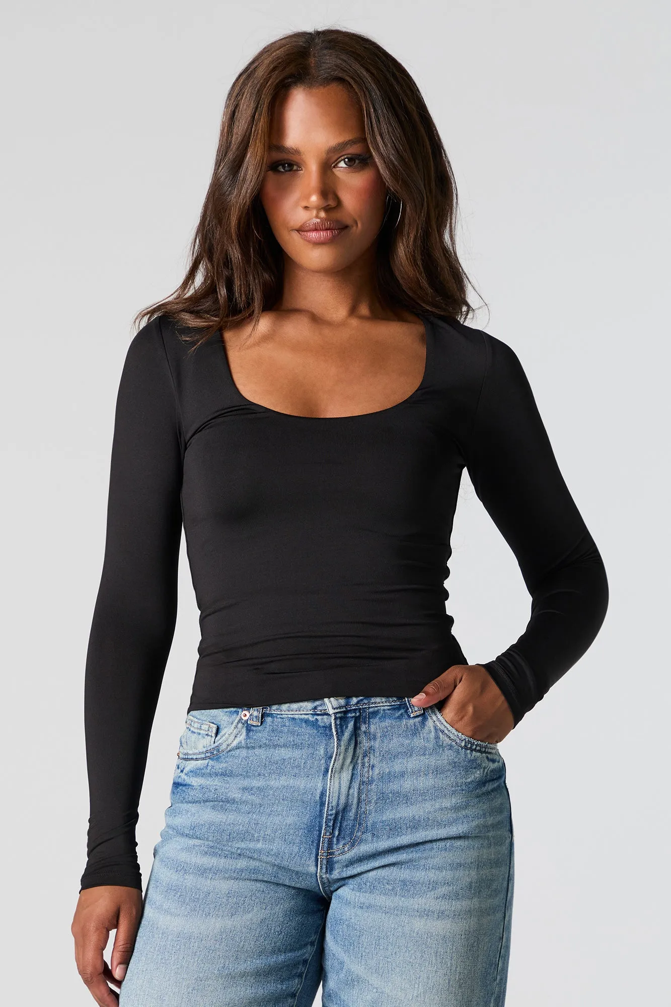 Contour Scoop Neck Long Sleeve Top sold by Charlotte Russe product image thumbnail 4