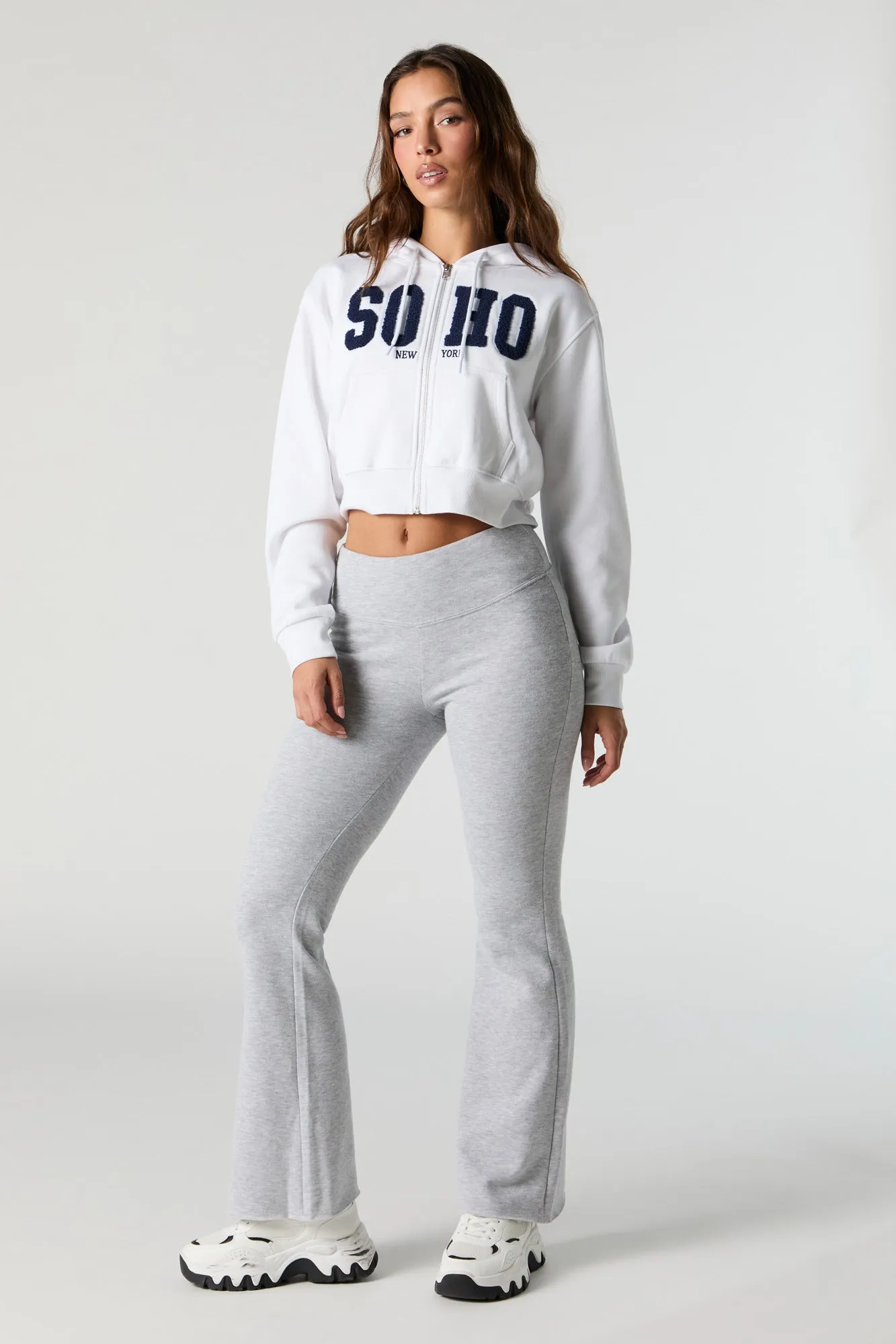 Destination Embroidered Zip-Up Cropped Hoodie sold by Charlotte Russe product image thumbnail 3