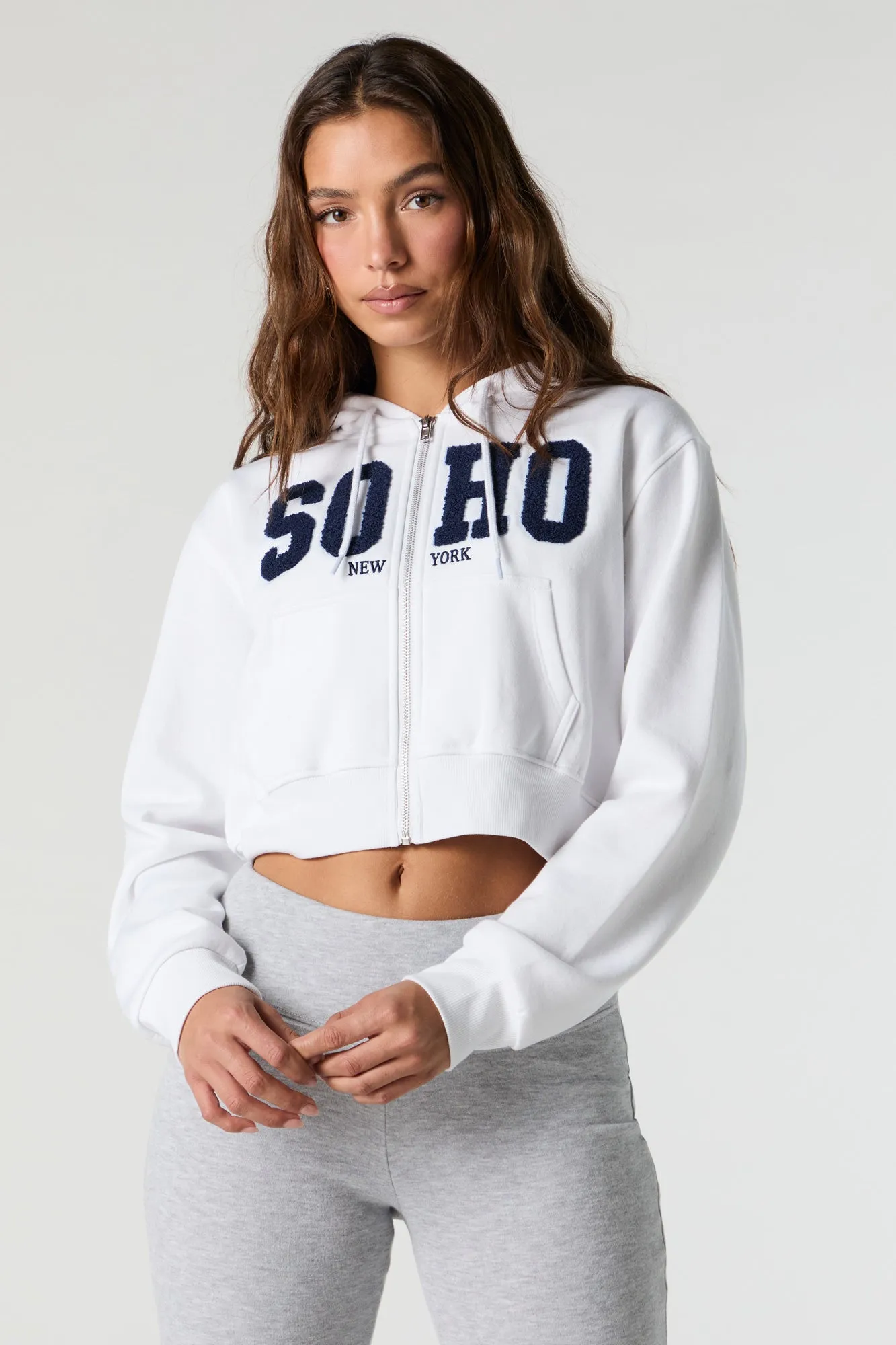 Destination Embroidered Zip-Up Cropped Hoodie sold by Charlotte Russe product image thumbnail 4